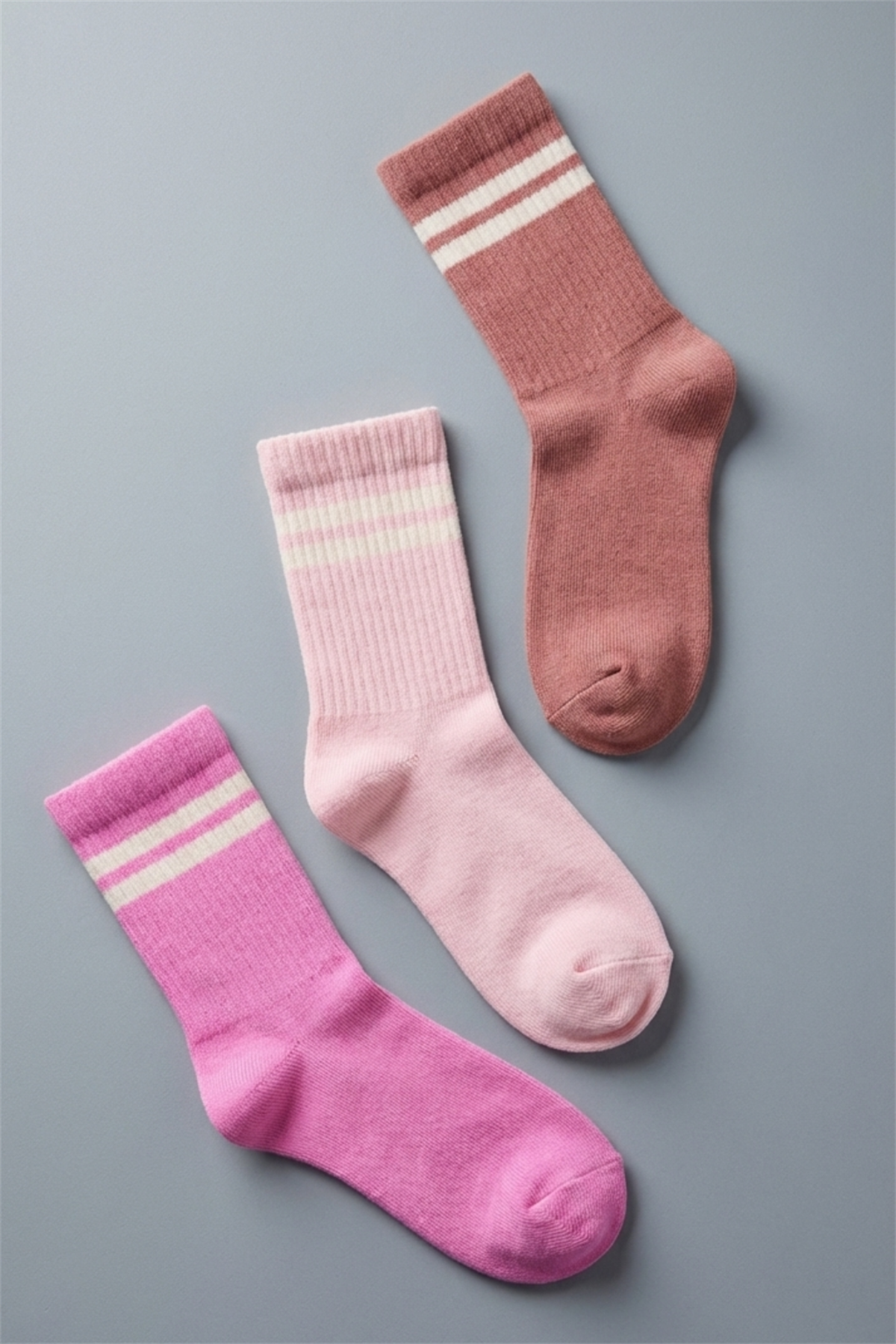 3lü Paket Şeritli Kız Çocuk Soket Çorap Pembe Desenli
