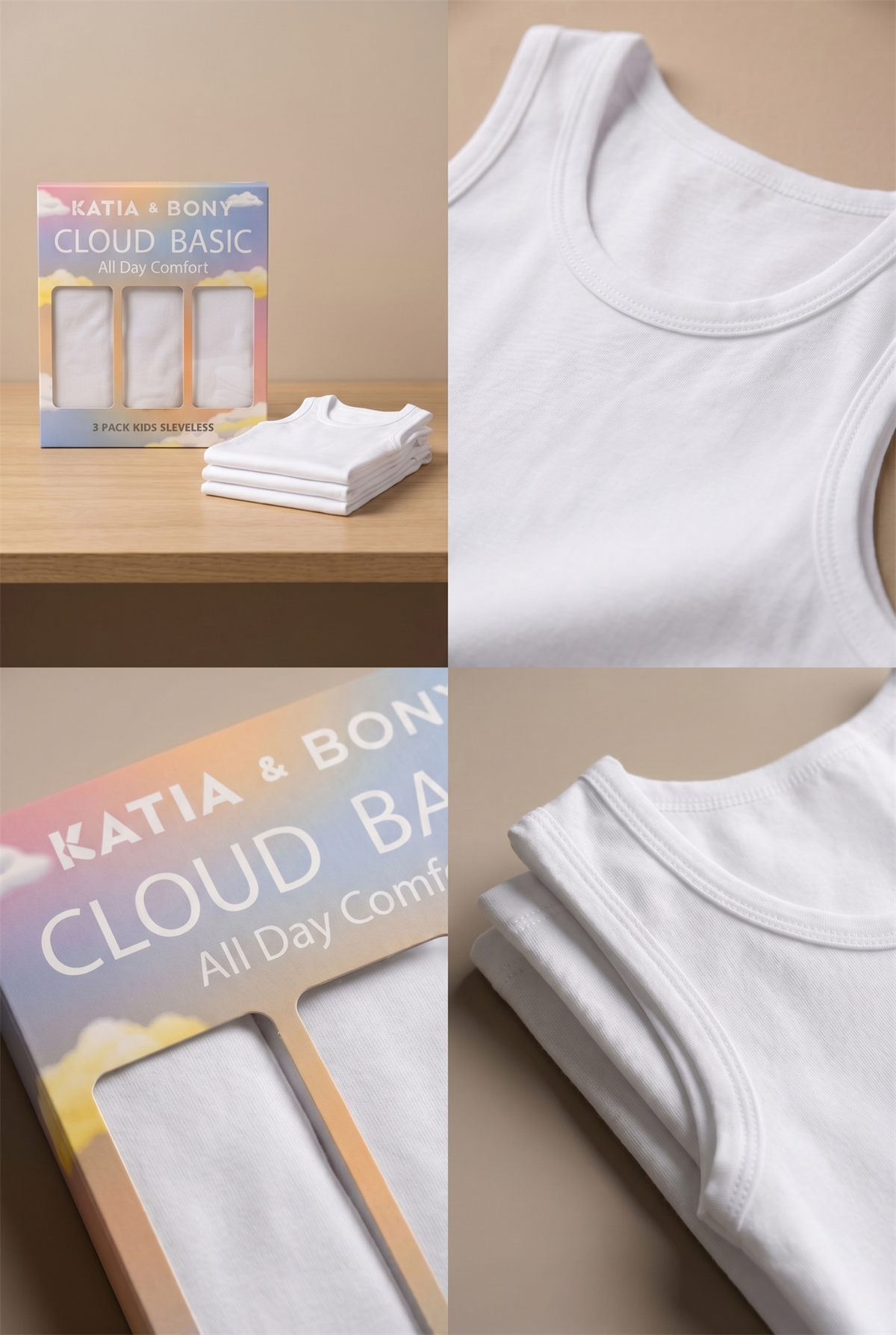 3lü Paket Basic Kutulu Çocuk Atlet Beyaz