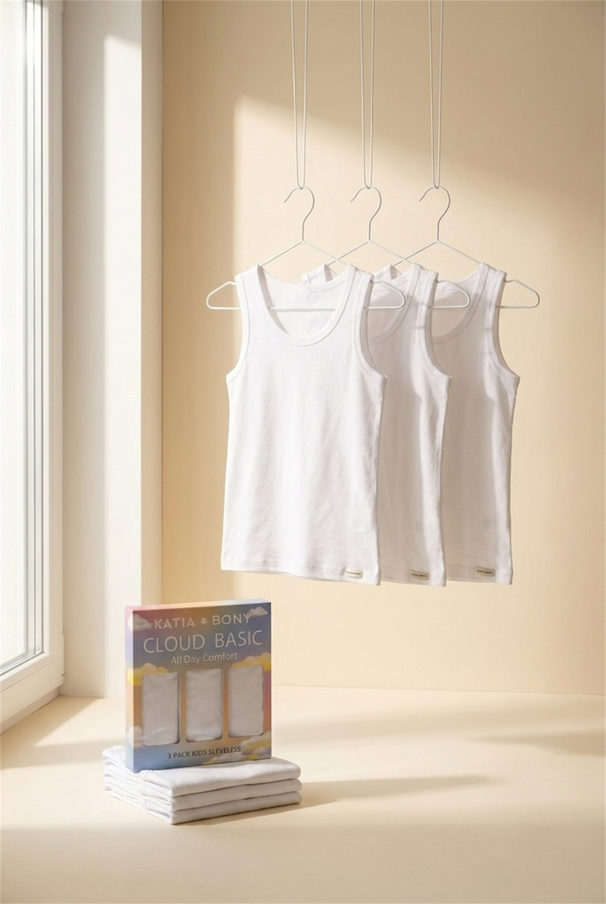 3lü Paket Basic Kutulu Çocuk Atlet Beyaz