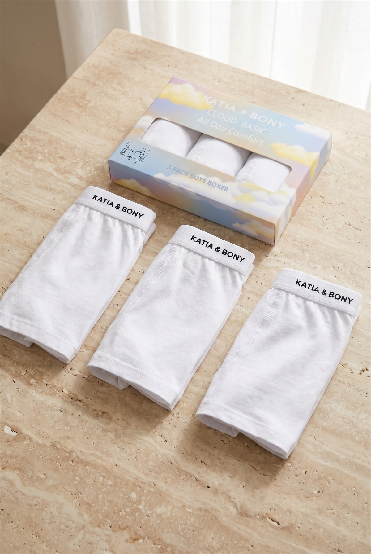 3lü Paket Basic Kutulu Erkek Çocuk Boxer Beyaz