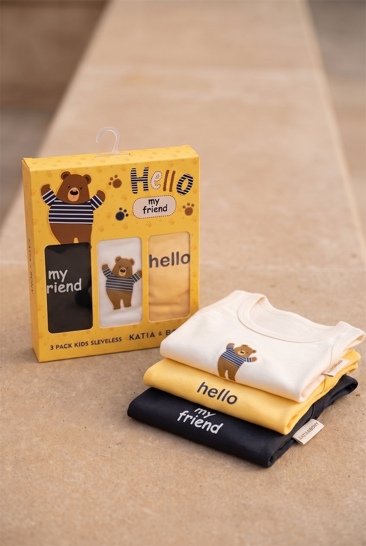 3lü Paket Çocuk Teddy Baskılı Kutulu Atlet