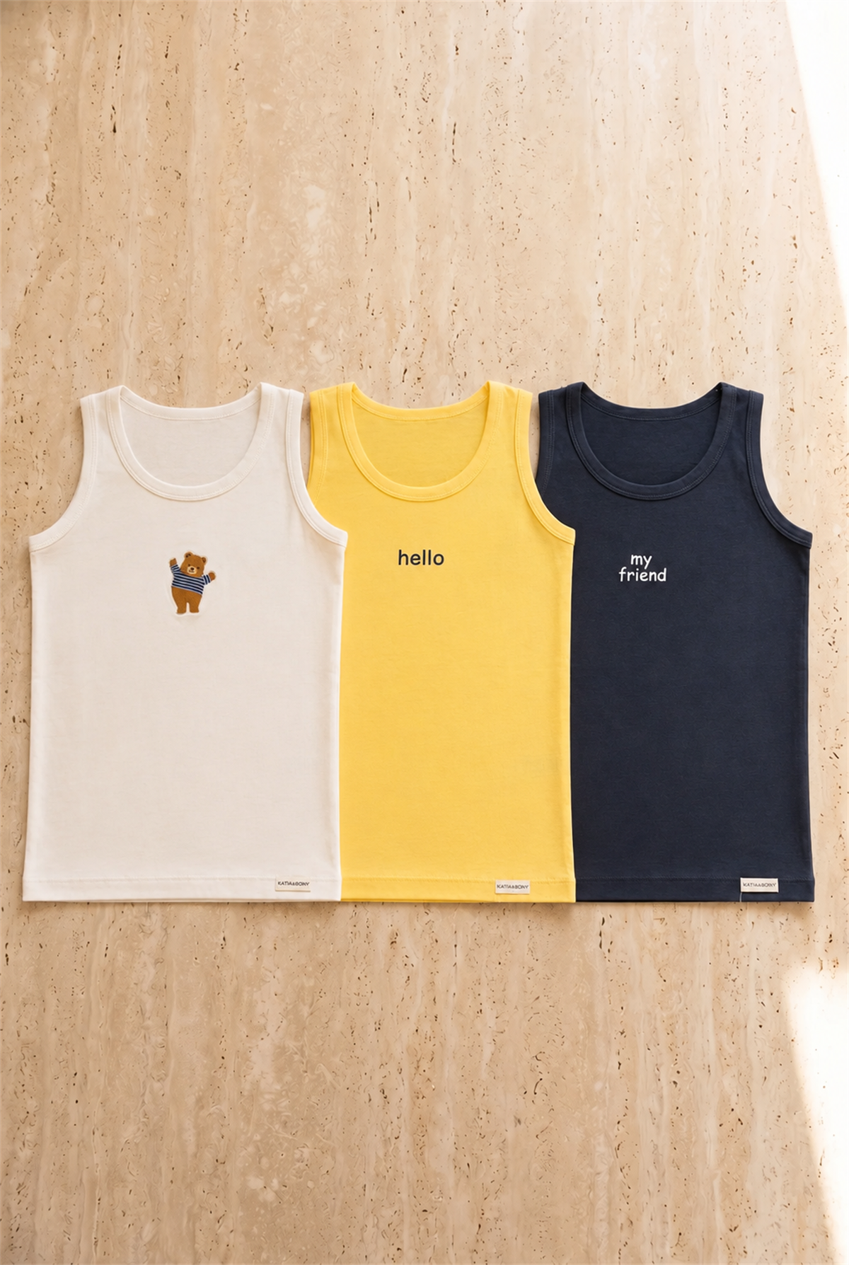 3lü Paket Çocuk Teddy Baskılı Kutulu Atlet