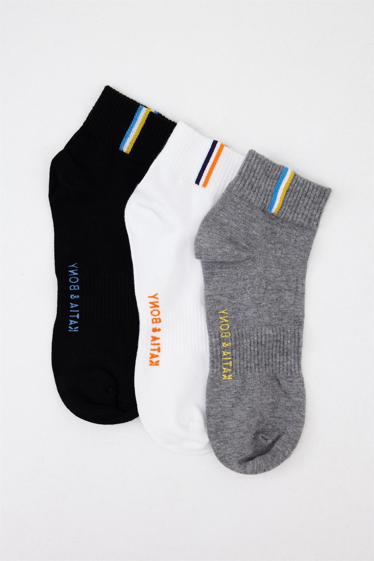 3lü Paket Golf Unisex Step Çorap Siyah/Beyaz/Gri