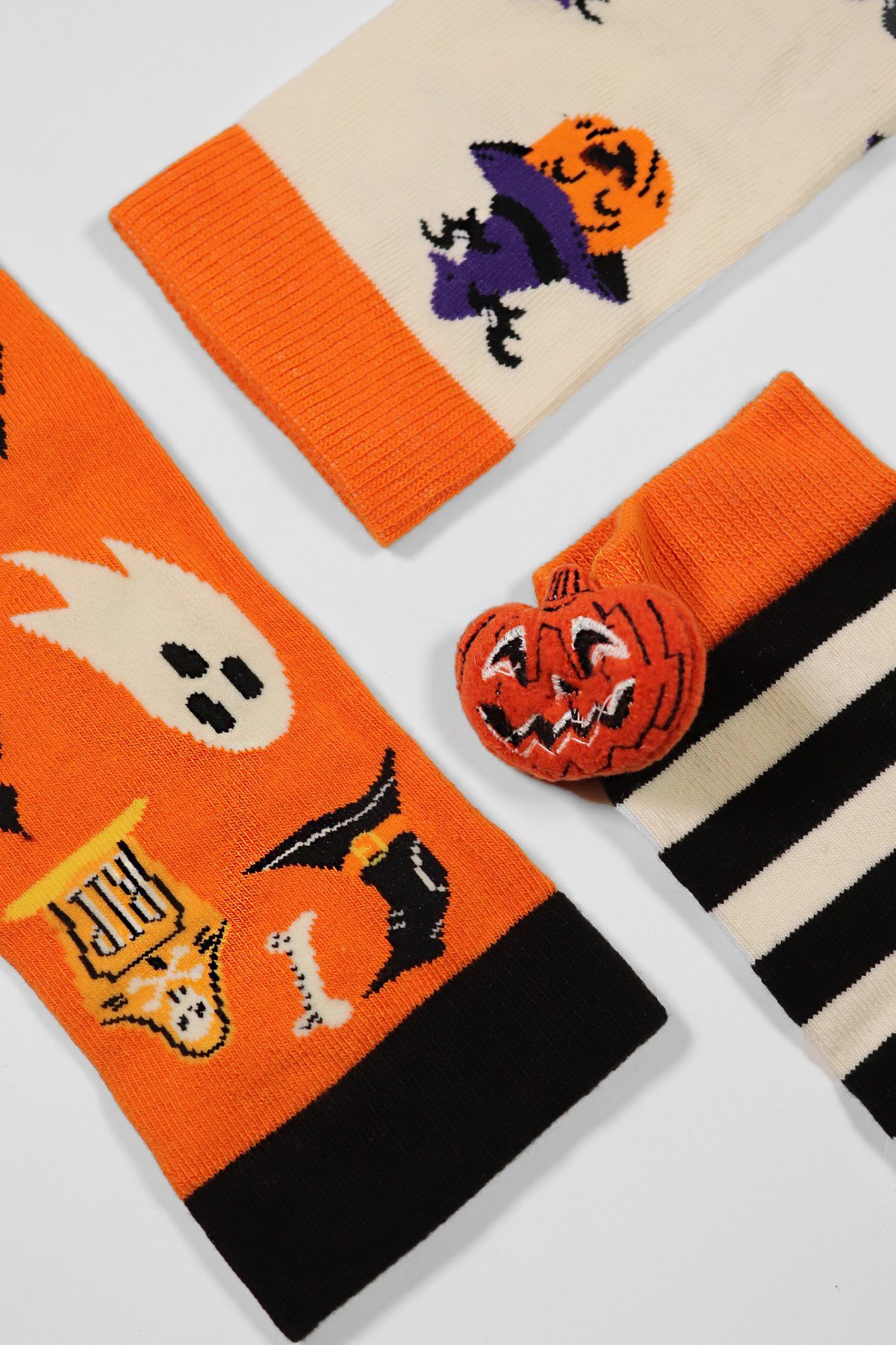 3lü Paket Halloween Box Çocuk Soket Çorap Desenli