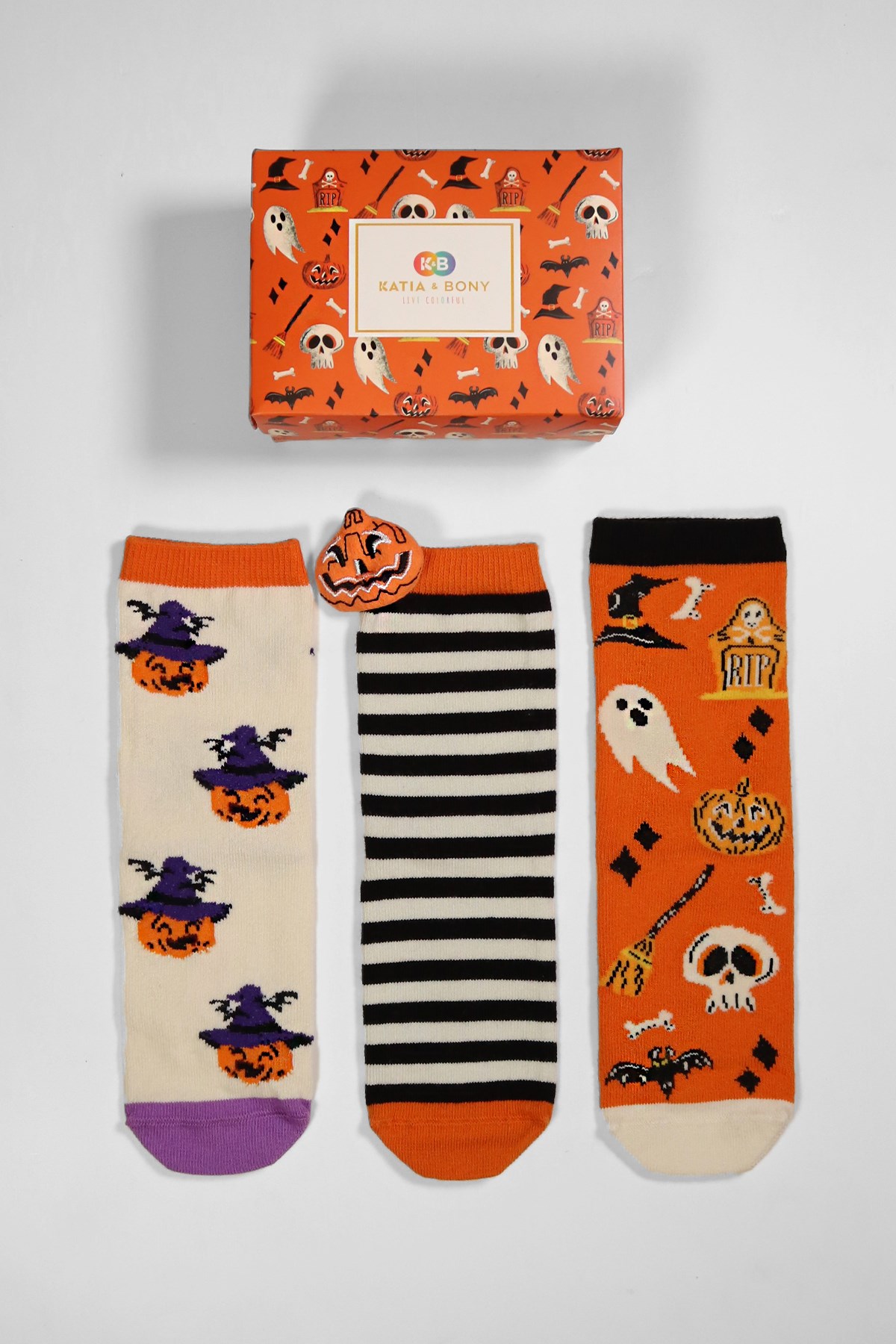 3lü Paket Halloween Box Çocuk Soket Çorap Desenli