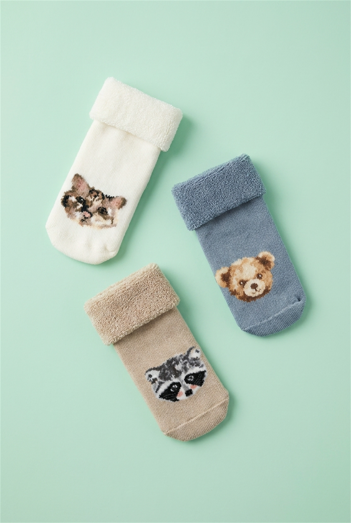 3Pck Anımal Pattern Towel Baby Socks Socks Patterned