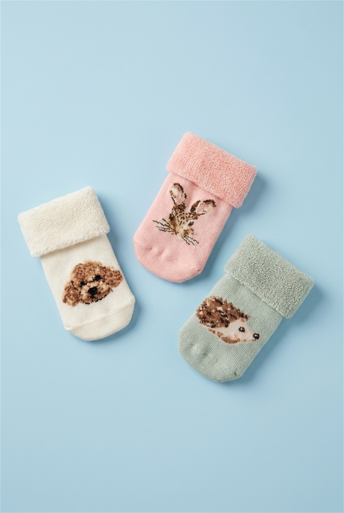 3Pck Anımal Pattern Towel Baby Socks Socks Patterned