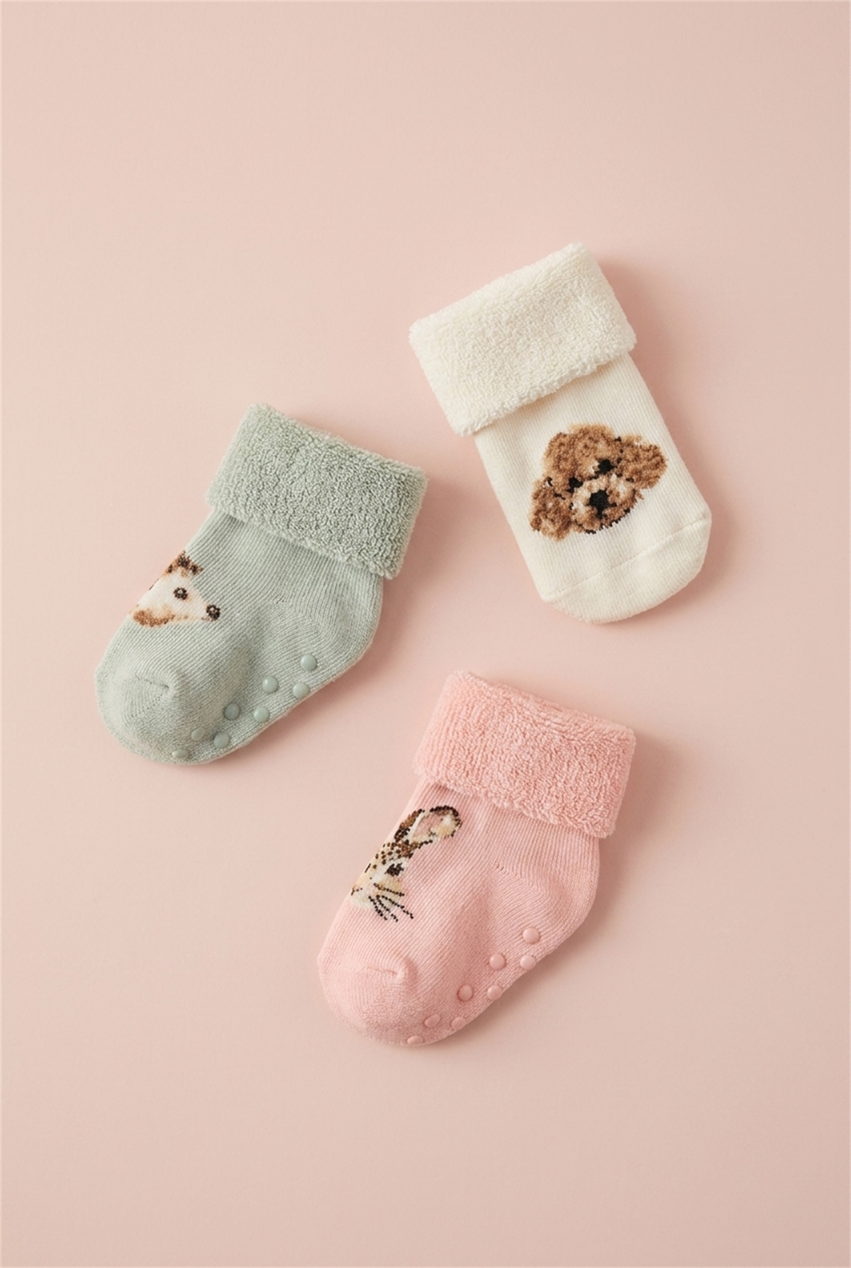 3Pck Anımal Pattern Towel Baby Socks Socks Patterned