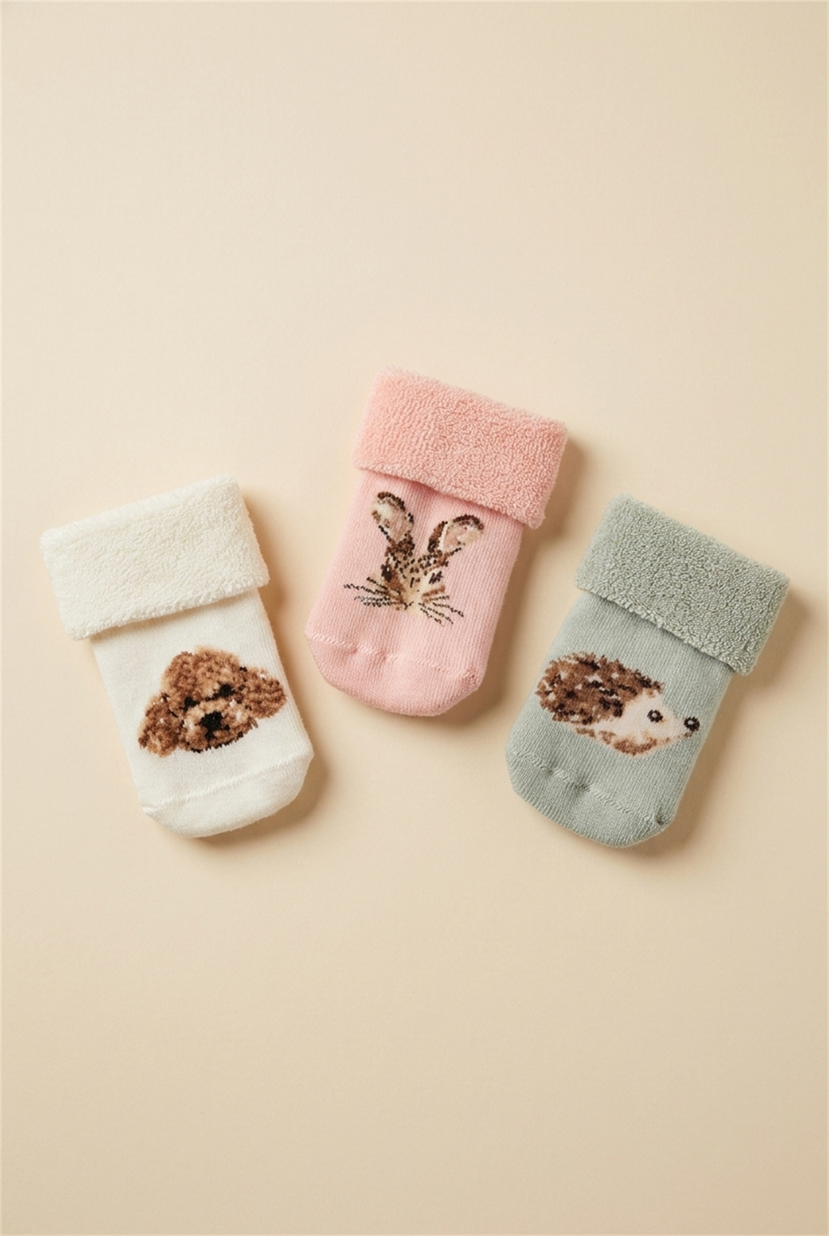 3Pck Anımal Pattern Towel Baby Socks Socks Patterned