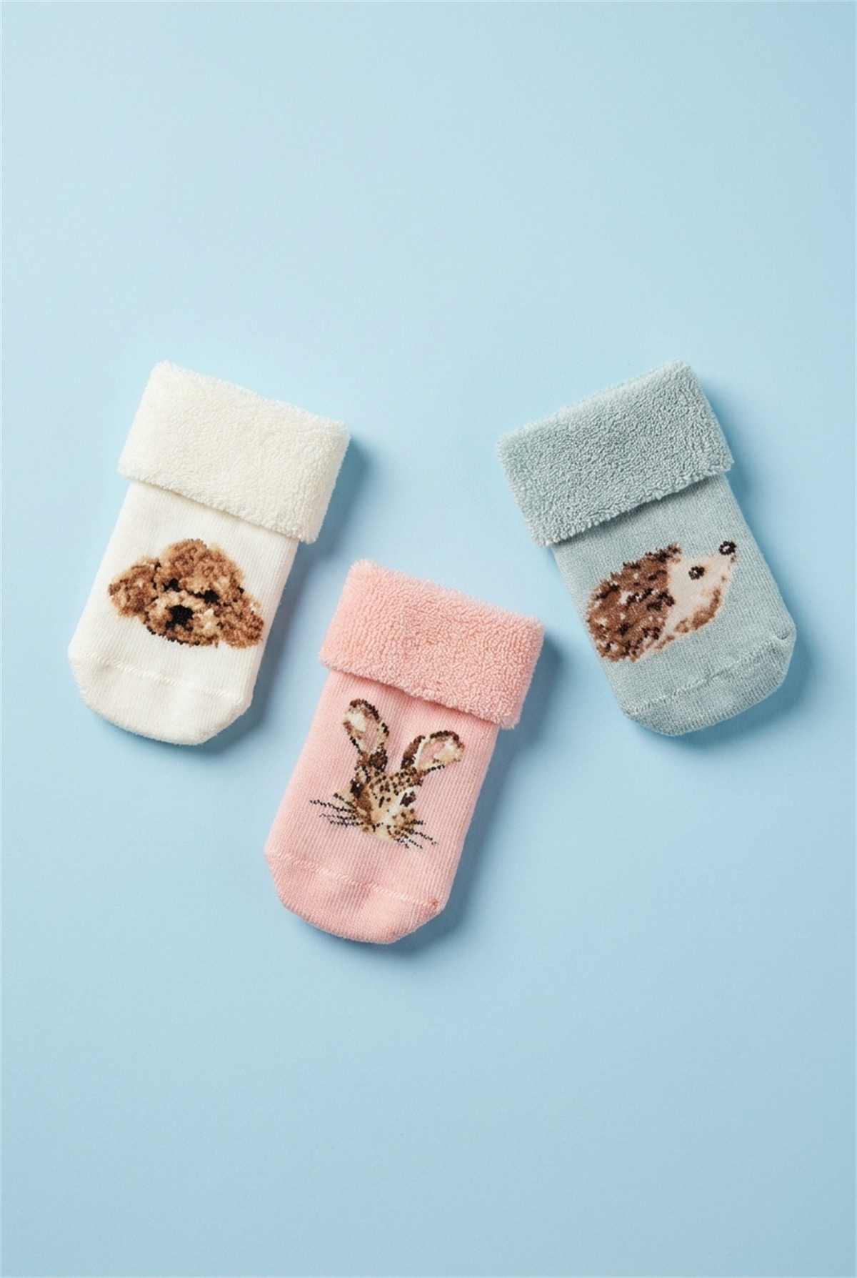 3Pck Anımal Pattern Towel Baby Socks Socks Patterned