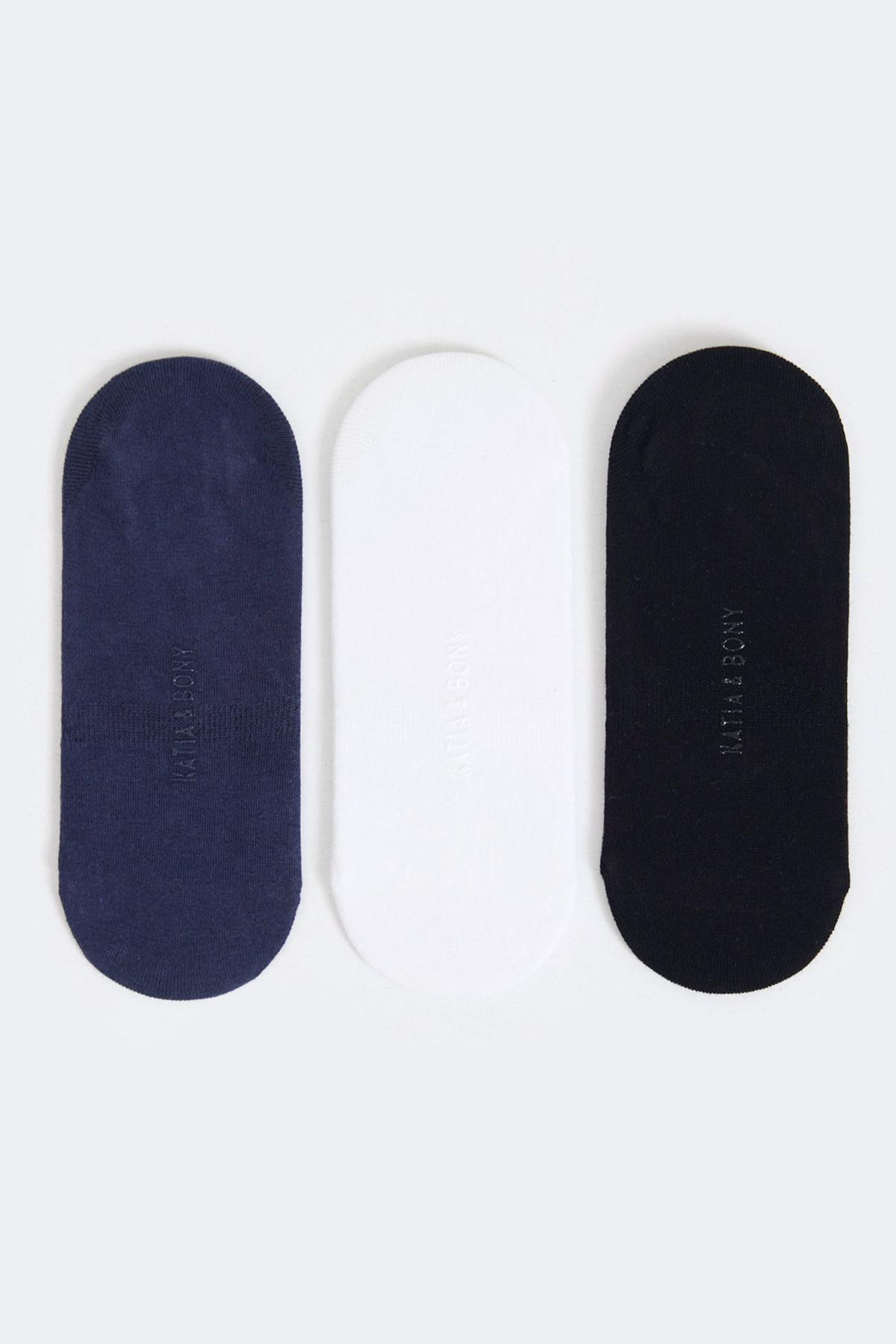 Womens 3-Pack Basic Invisible Ankle Socks Black/White/Navy Blue