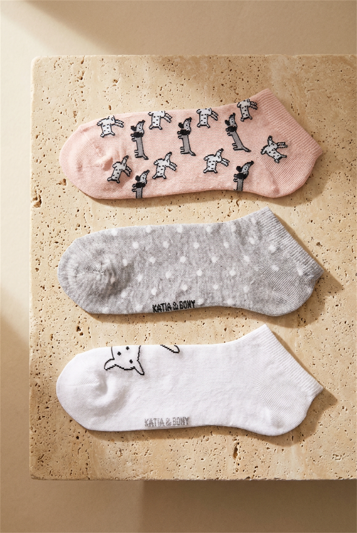 3lü Paket Kadın Köpek Desenli Step Çorap