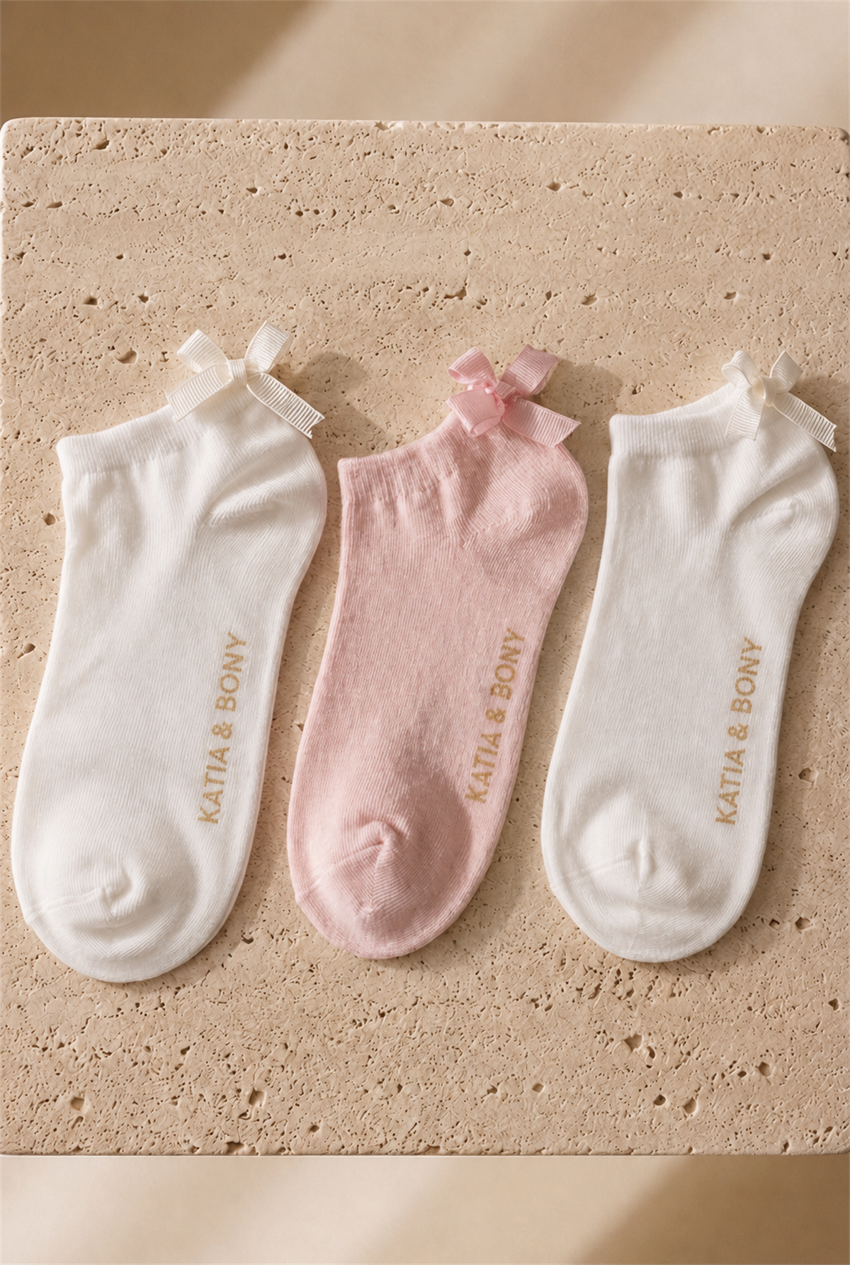 3lü Paket Kız Çocuk Soft Bambu Step Çorap Beyaz/Beyaz/Pembe