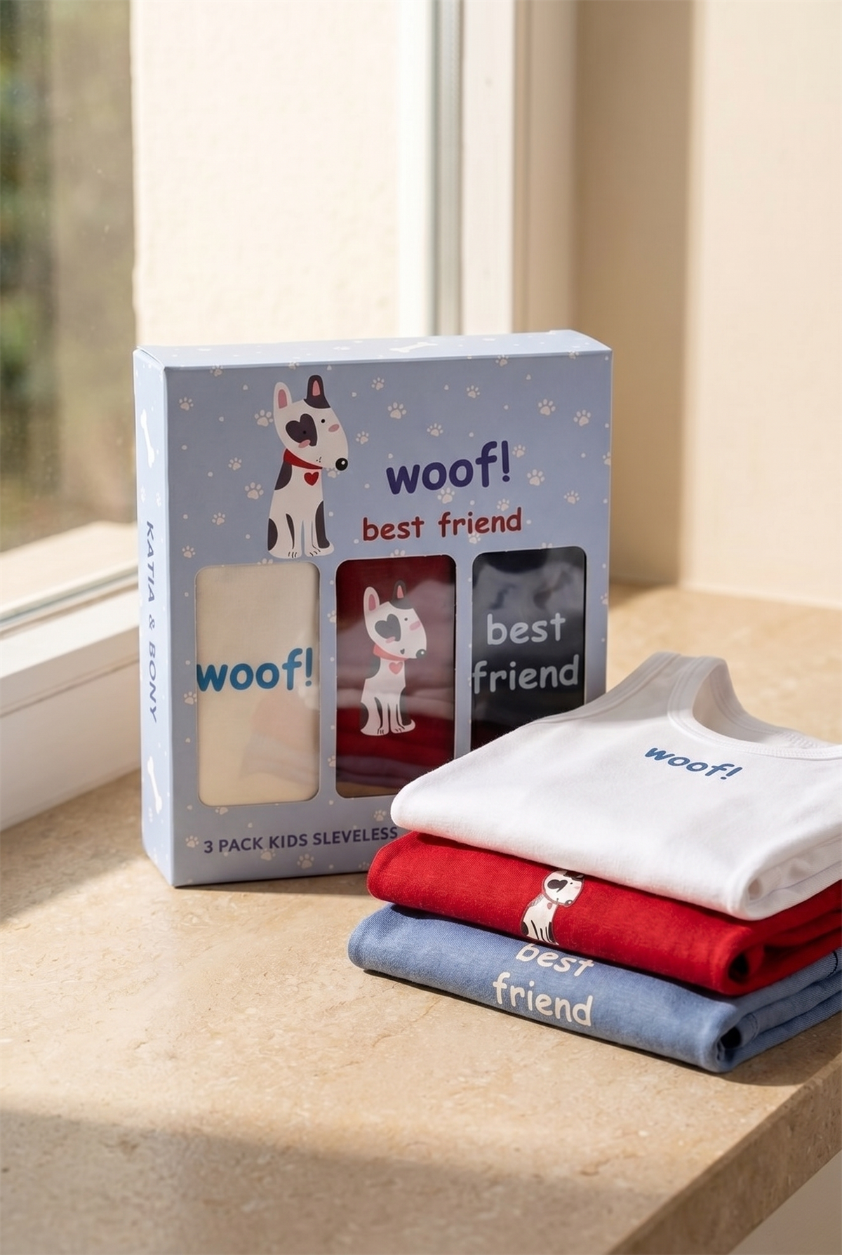 3'lü Paket Köpek Desenli Çocuk Kutulu Atlet Kırmızı
