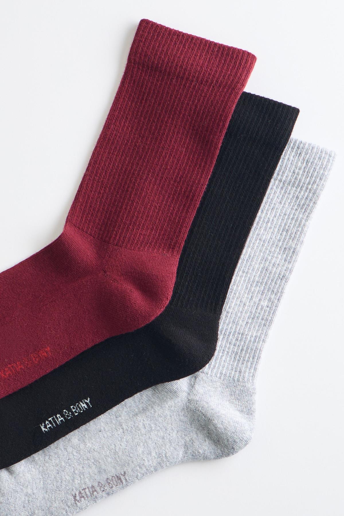 3-Pack Cotton Sports Socks White/Grey/Red
