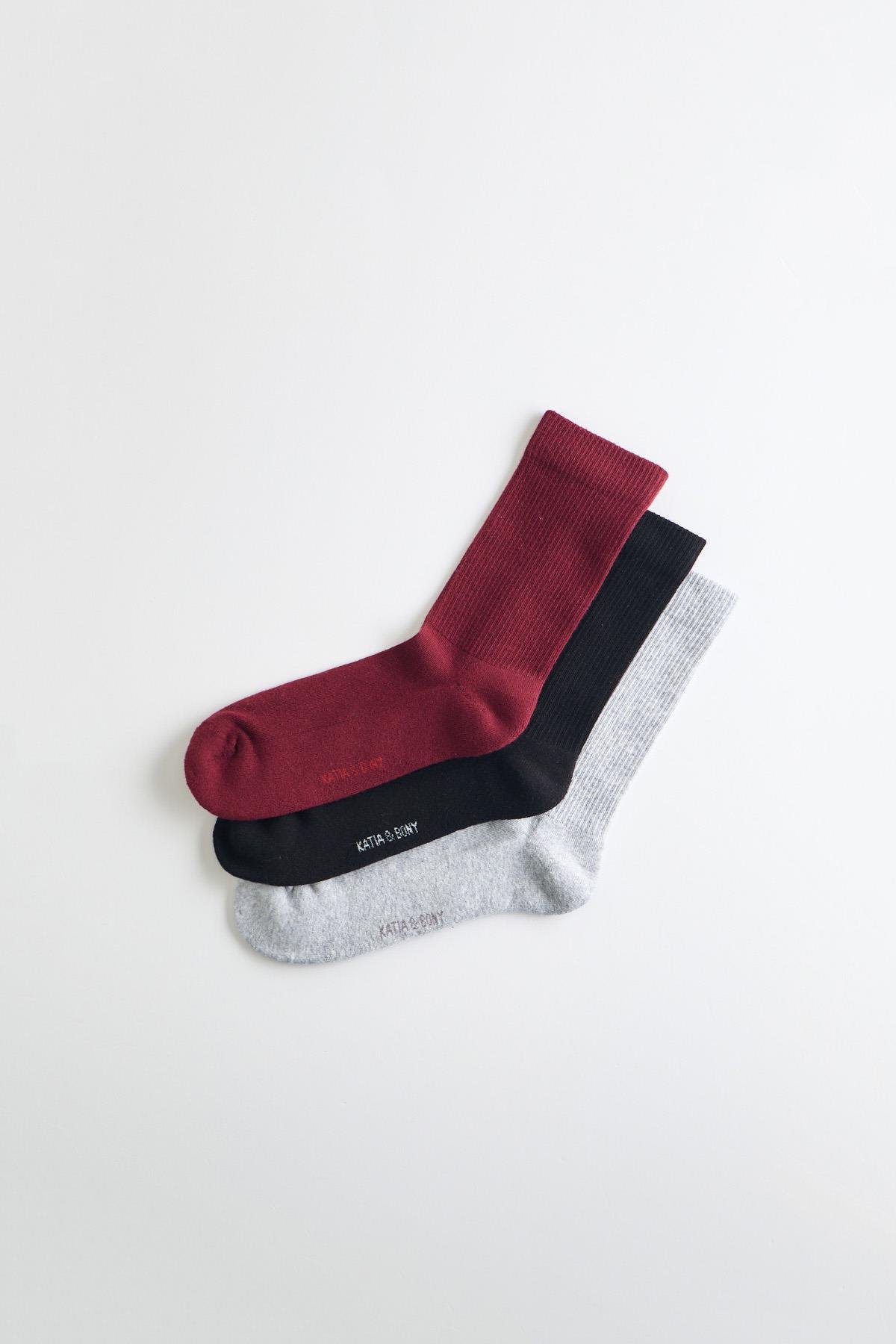 3-Pack Cotton Sports Socks White/Grey/Red