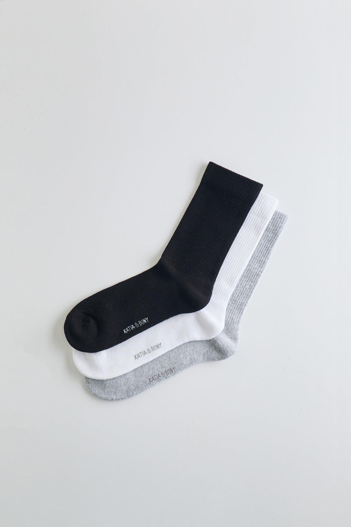 3-Pack Cotton Sports Socks Black/White/Grey