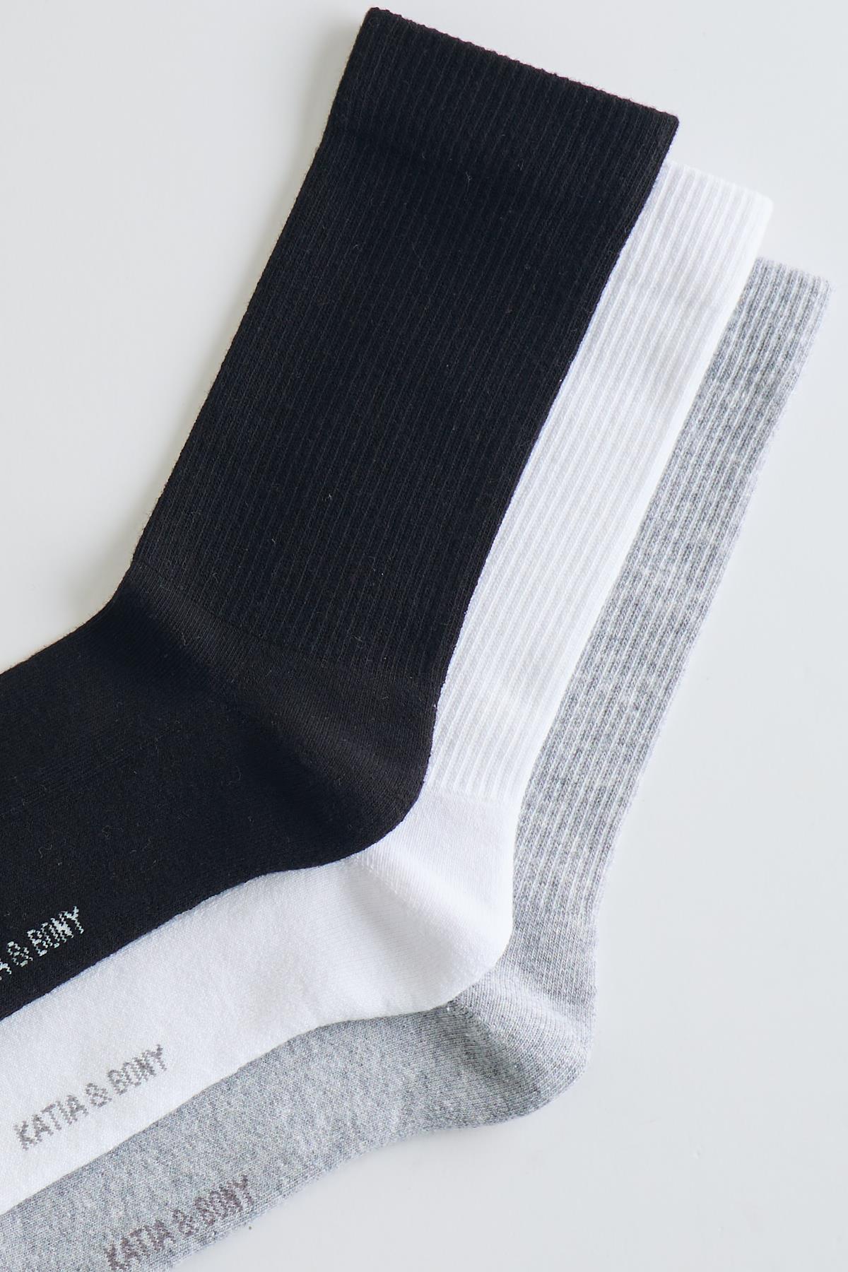 3-Pack Cotton Sports Socks Black/White/Grey