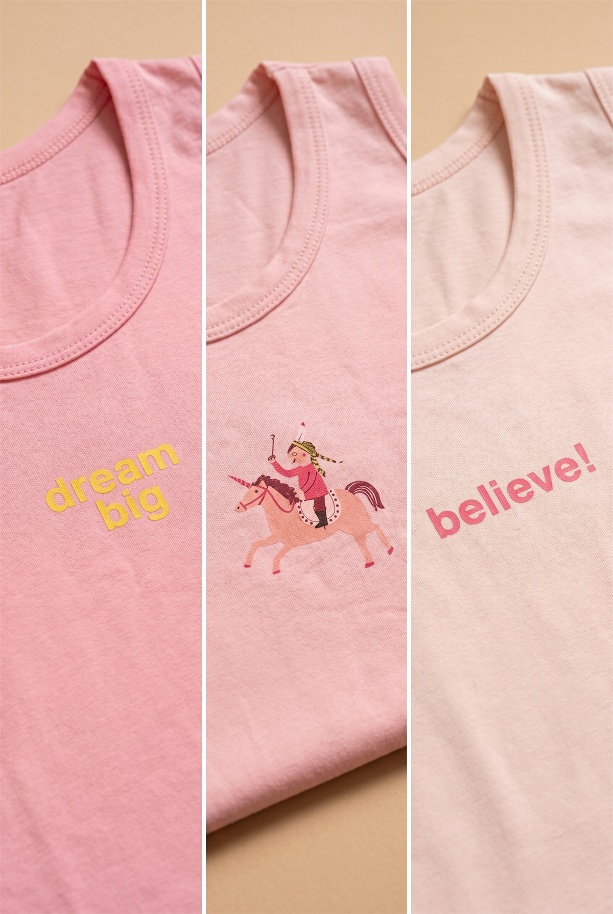 3lü Paket Unicorn Kız Çocuk Kutulu Atlet Pembe