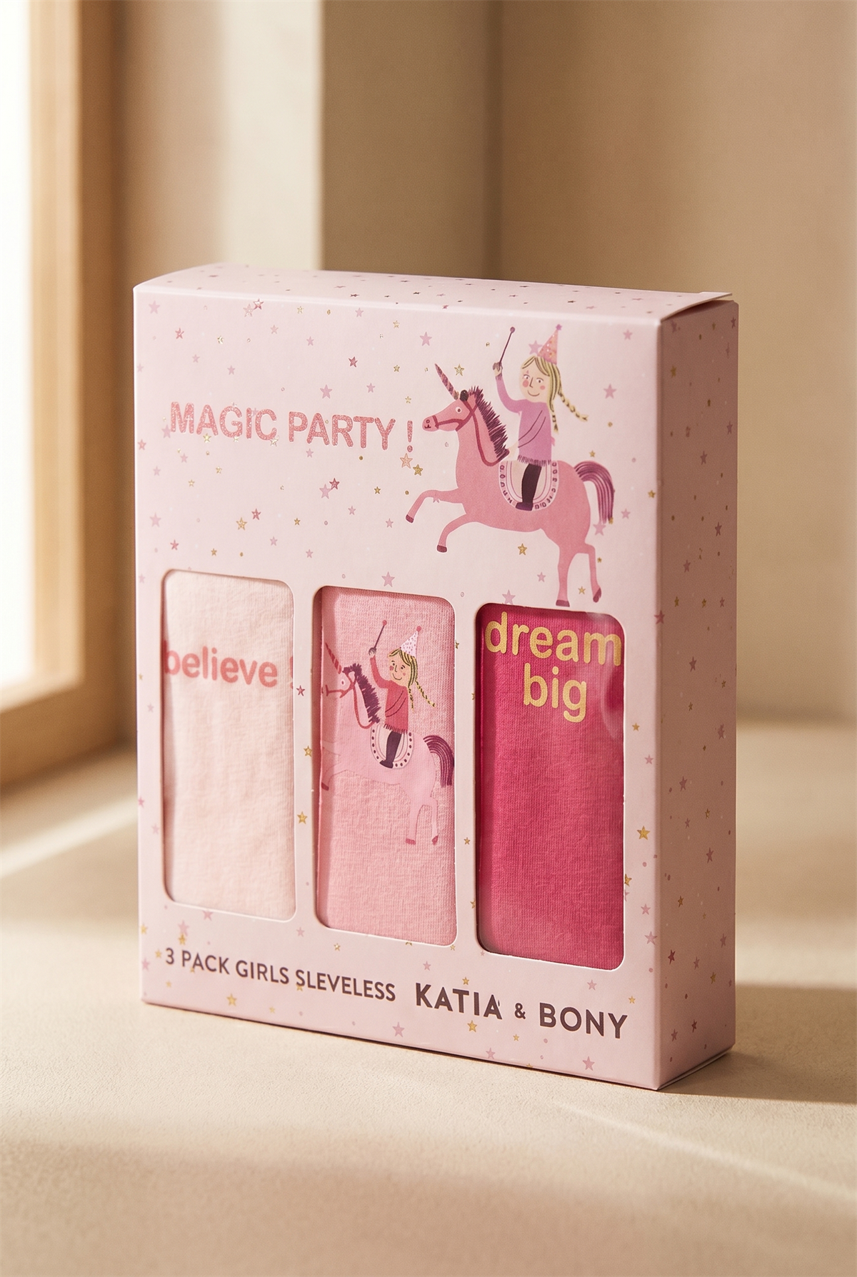 3lü Paket Unicorn Kız Çocuk Kutulu Atlet Pembe