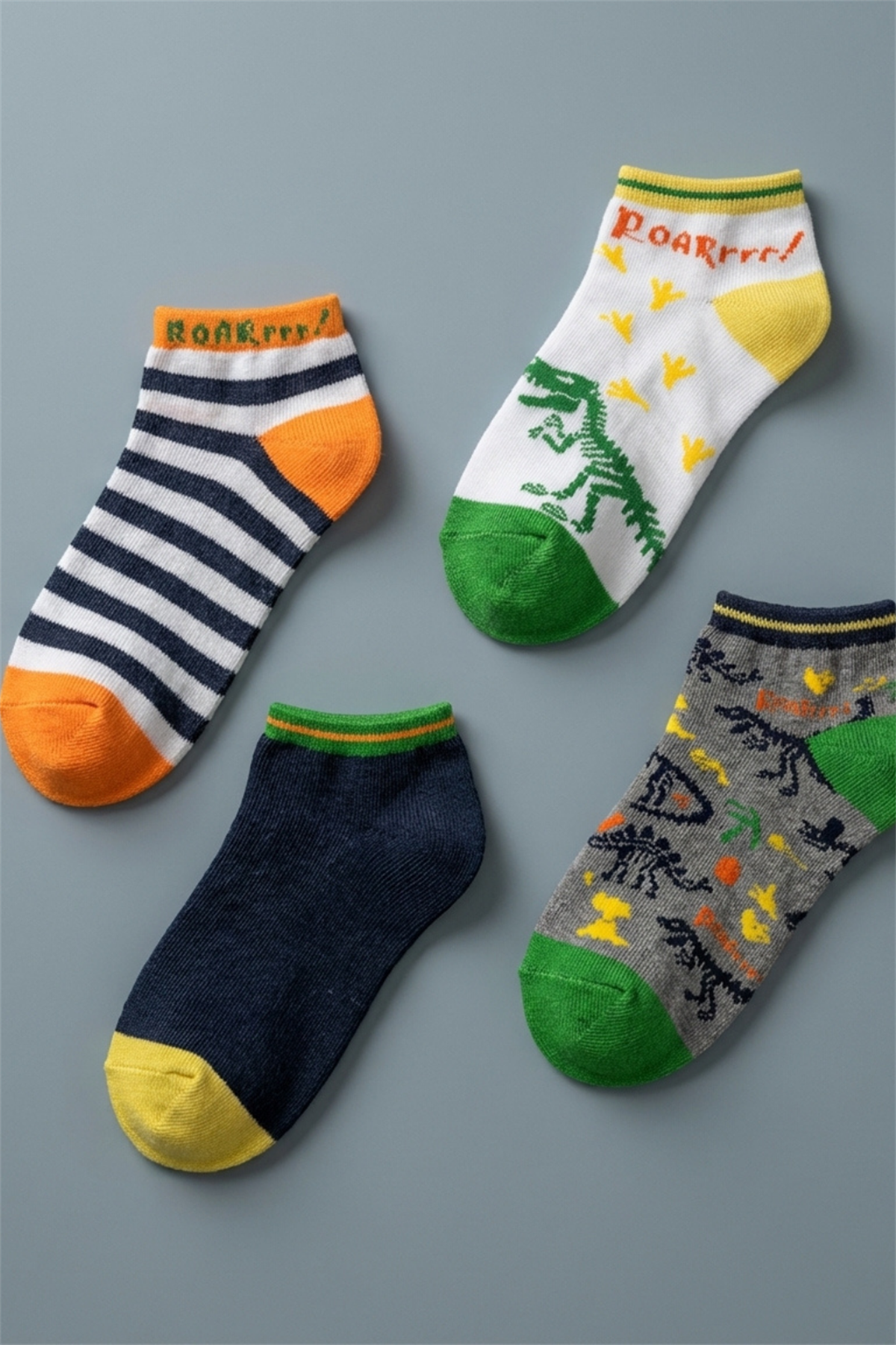 4lü Paket Dinozor Desenli Erkek Çocuk Patik Çorap