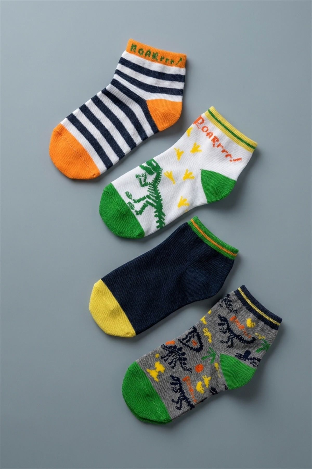 4lü Paket Dinozor Desenli Erkek Çocuk Patik Çorap