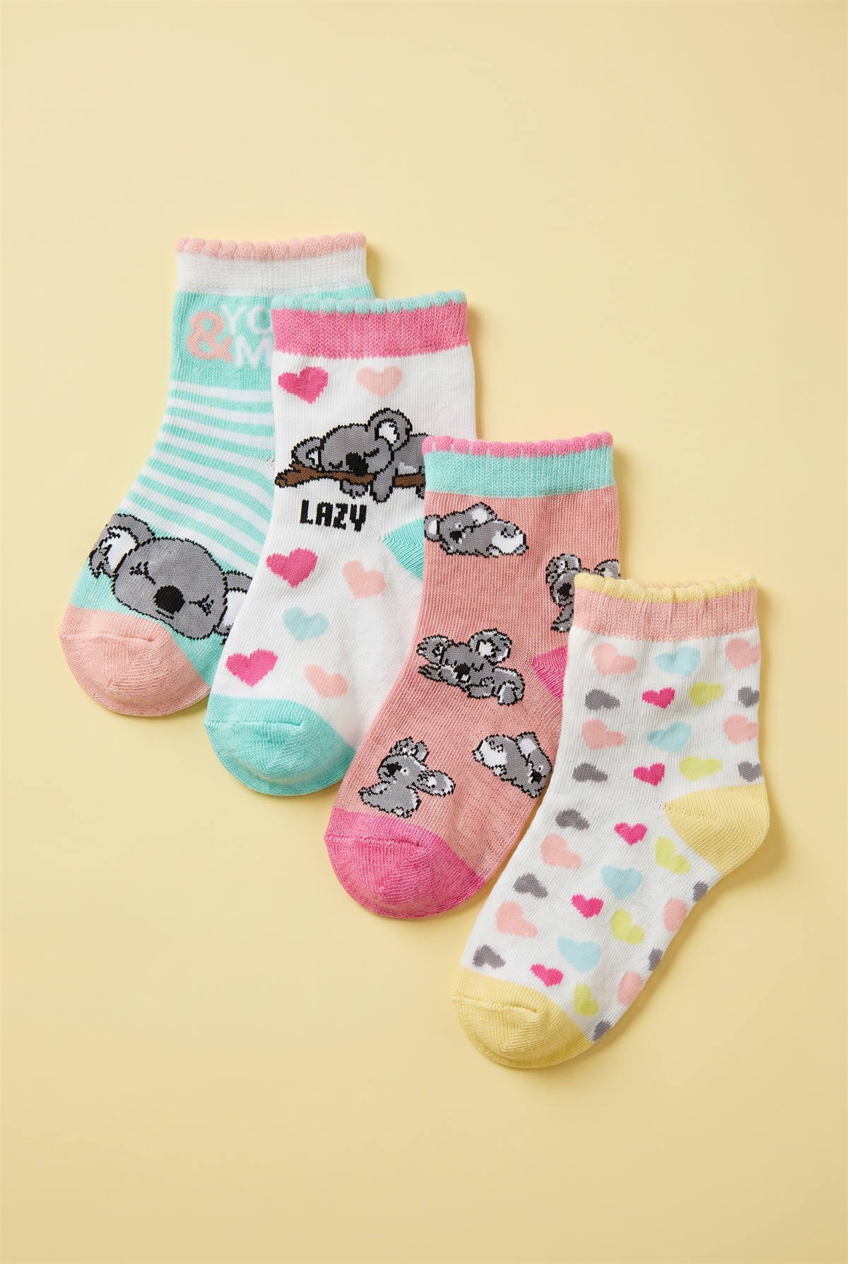4 lü Paket Lazy Koala Kız Çocuk Patik Çorap Desenli
