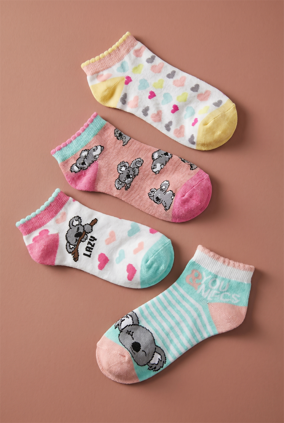 4 lü Paket Lazy Koala Kız Çocuk Patik Çorap Desenli