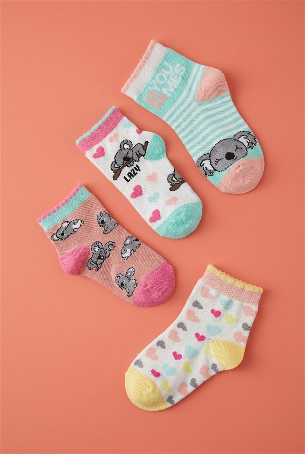 4 lü Paket Lazy Koala Kız Çocuk Patik Çorap Desenli
