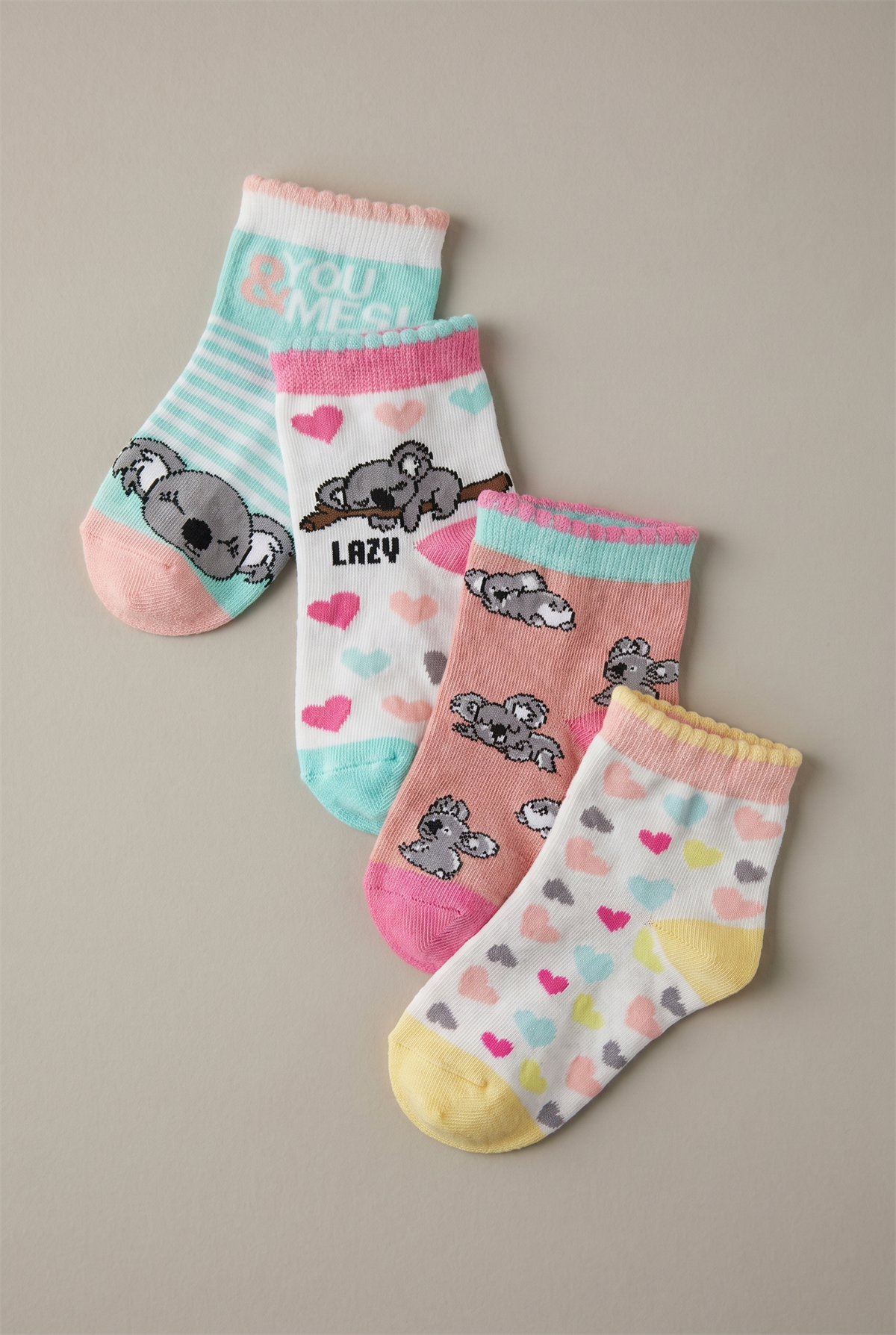 4 lü Paket Lazy Koala Kız Çocuk Patik Çorap Desenli