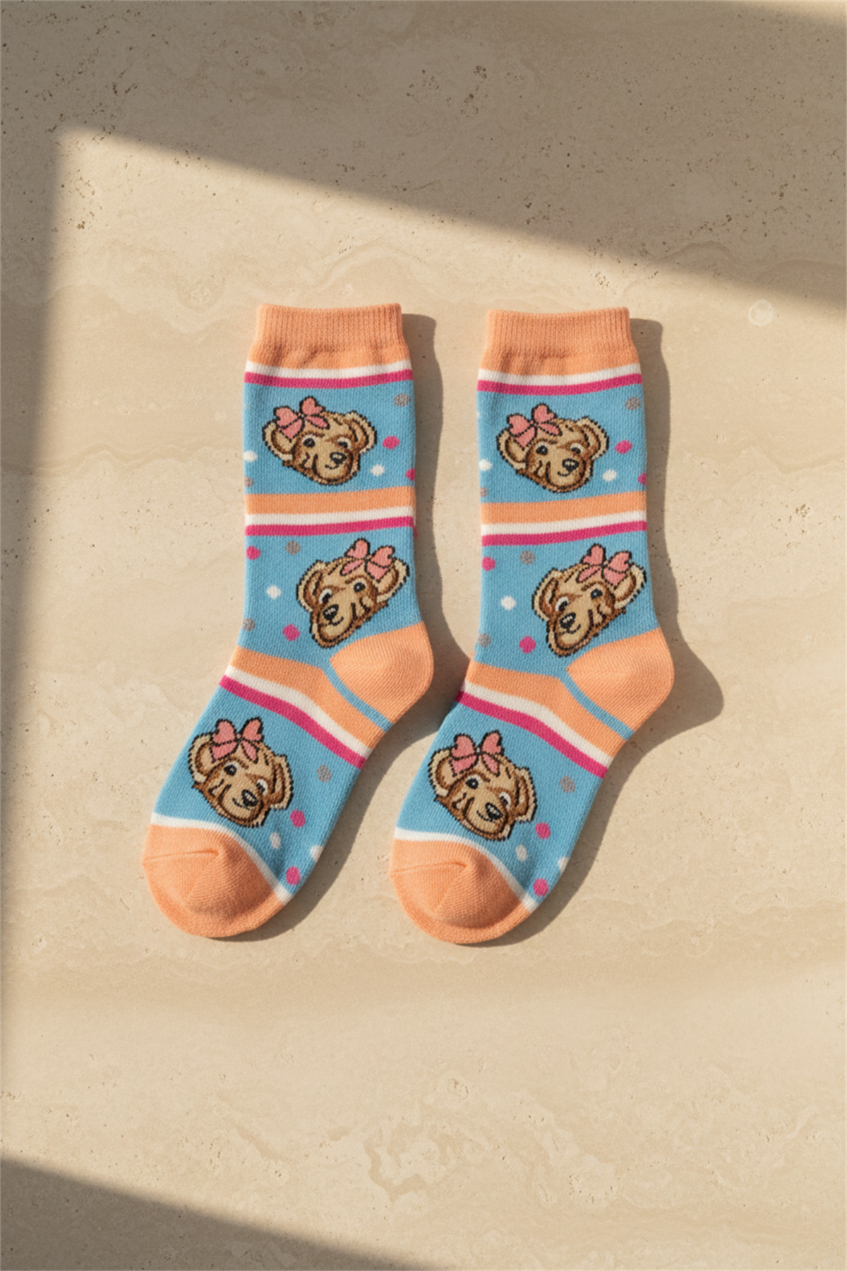4 lü Paket Lovely Bear Kız Çocuk Soket Çorap Desenli