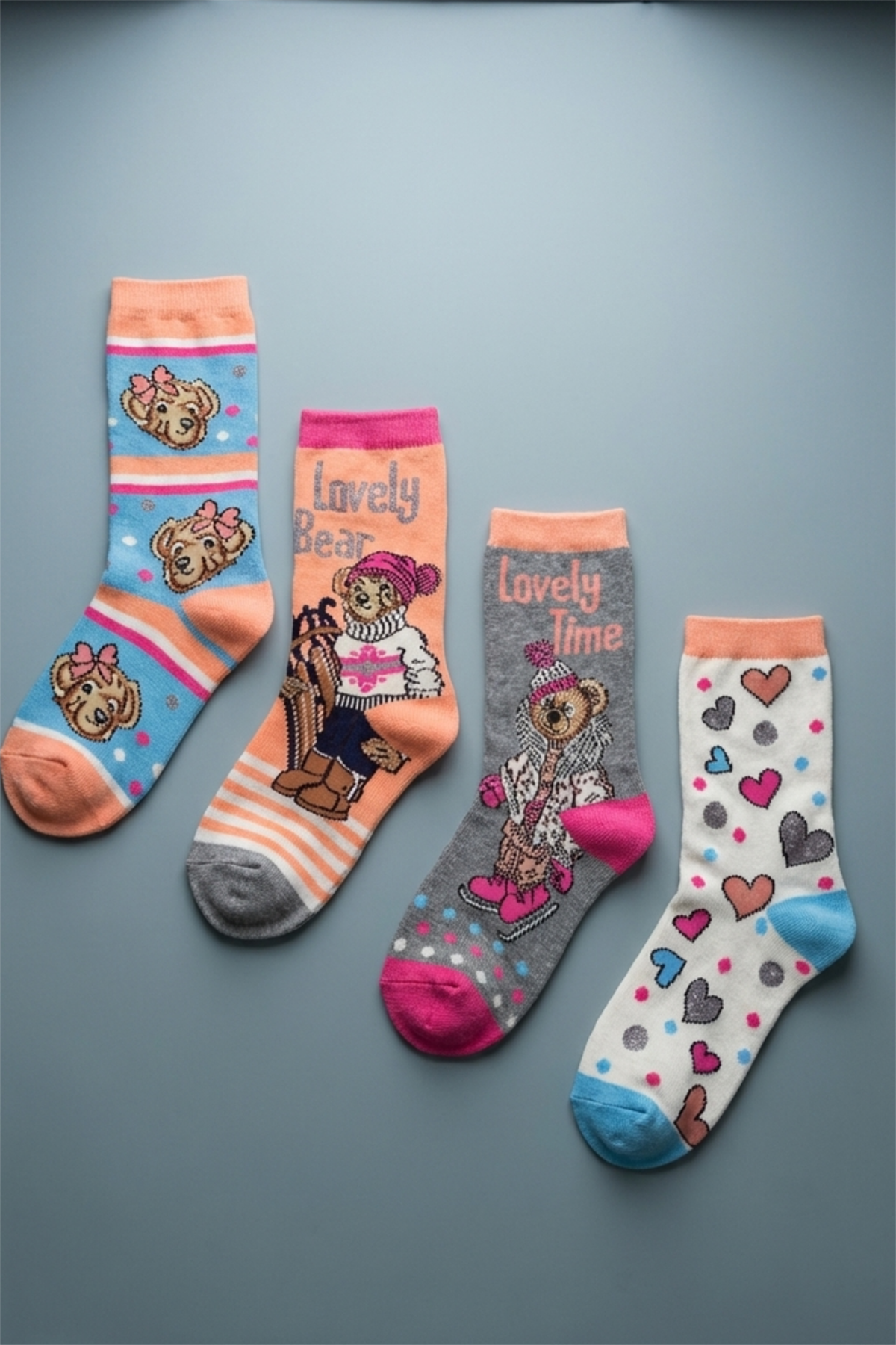 Pack Of 4 Lovely Bear Girls Socks Patterned