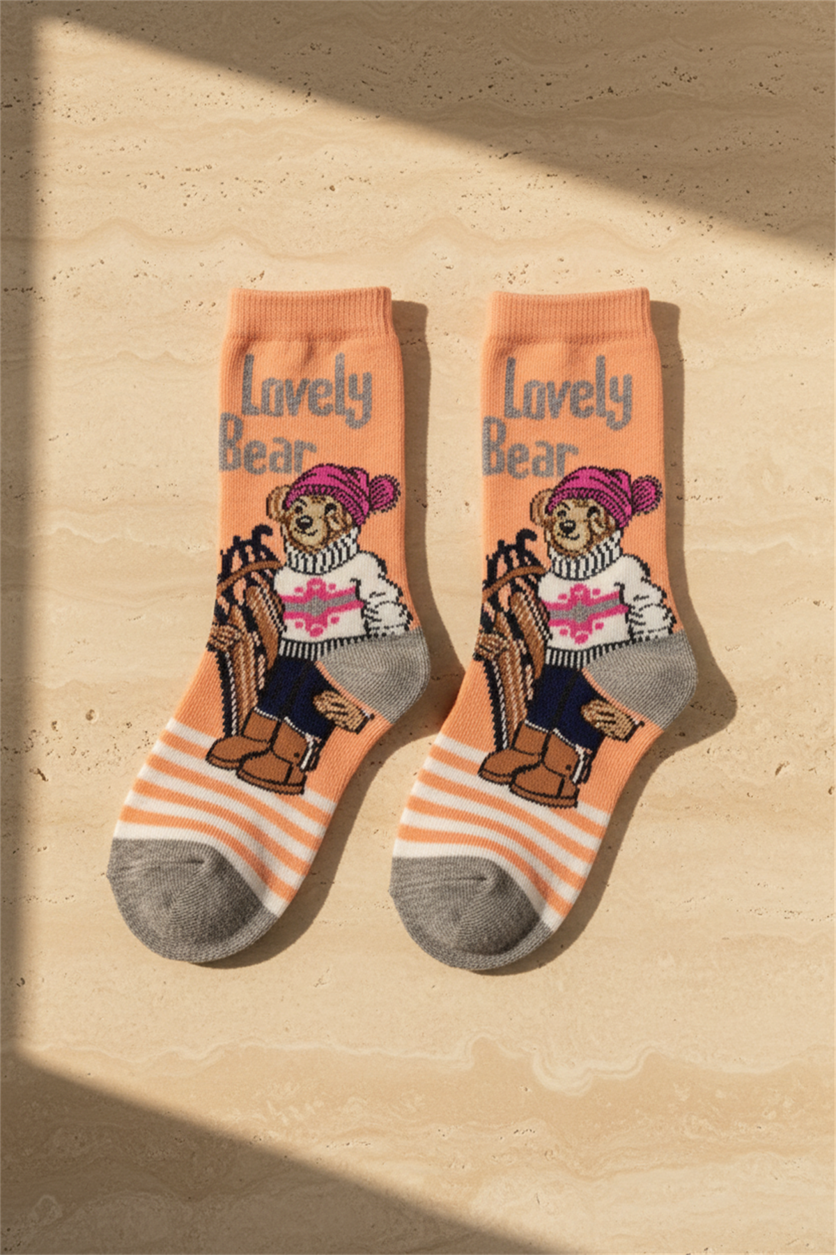 4 lü Paket Lovely Bear Kız Çocuk Soket Çorap Desenli