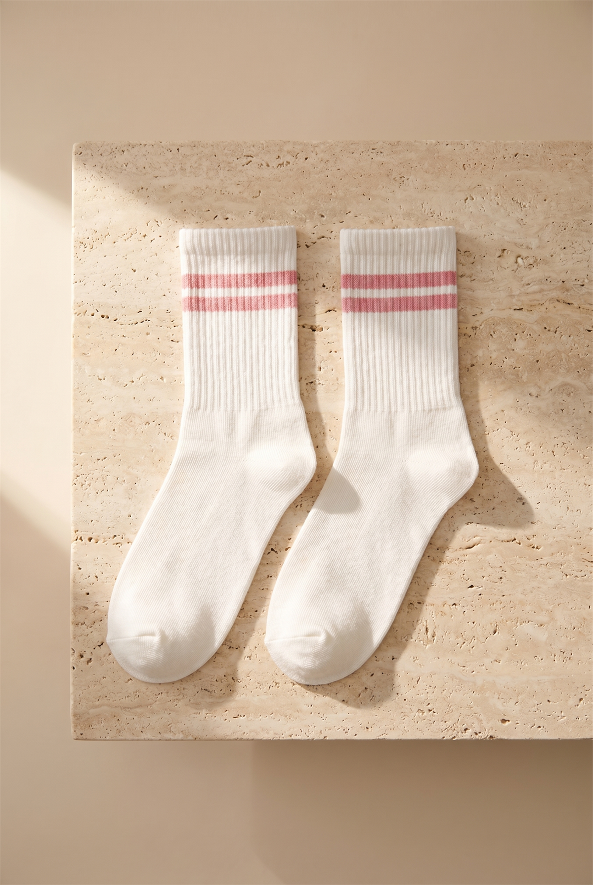 4lü Paket Şeritli Kadın Spor Soket Çorap Pembe Desenli