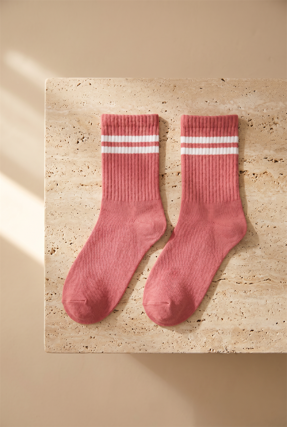4lü Paket Şeritli Kadın Spor Soket Çorap Pembe Desenli