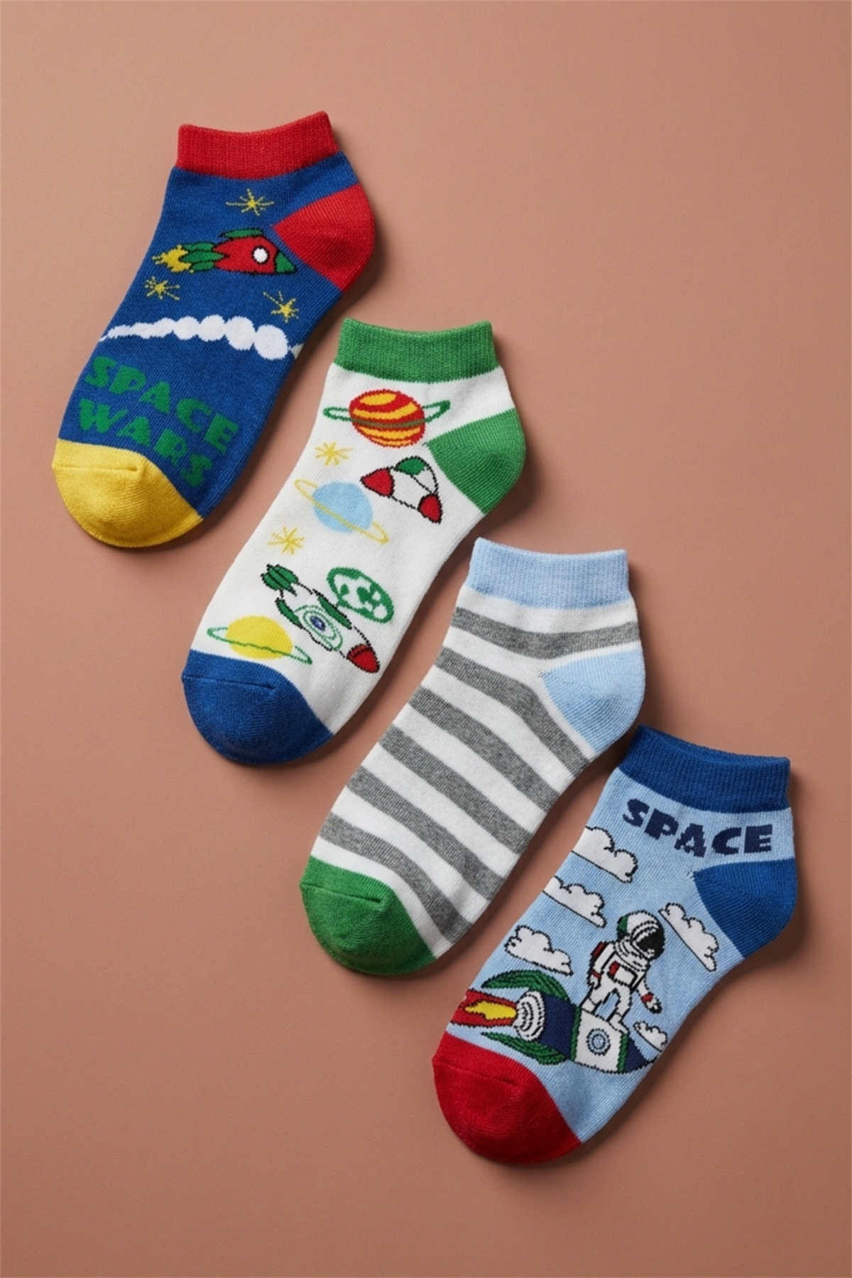 4 lü Paket Space Erkek Çocuk Patik Çorap Desenli