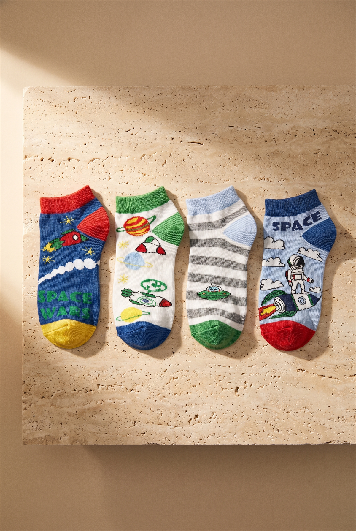 4 lü Paket Space Erkek Çocuk Patik Çorap Desenli