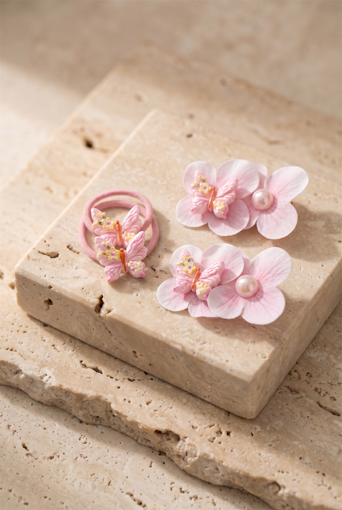 22505G2238 KELEBEK ÇİÇEKLİ TOKA SETİ-26115 AÇIK PEMBE