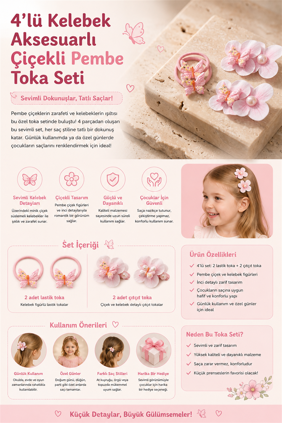 22505G2238 KELEBEK ÇİÇEKLİ TOKA SETİ-26115 AÇIK PEMBE