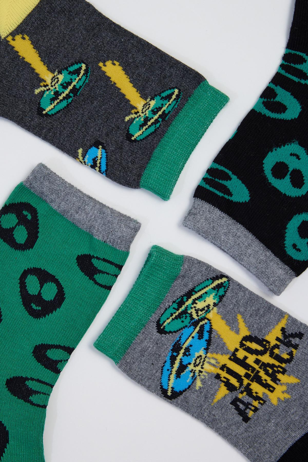 4 lü Paket Alien Erkek Çocuk Soket Çorap Desenli
