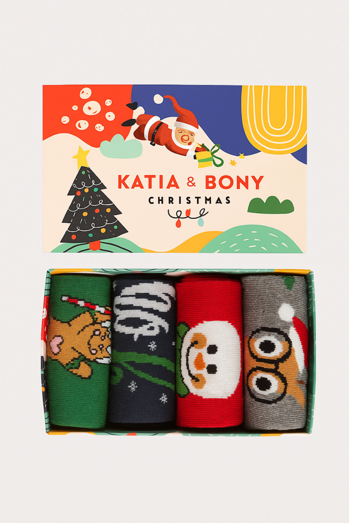 4-Pack Christmas Box Art Ankle Socks