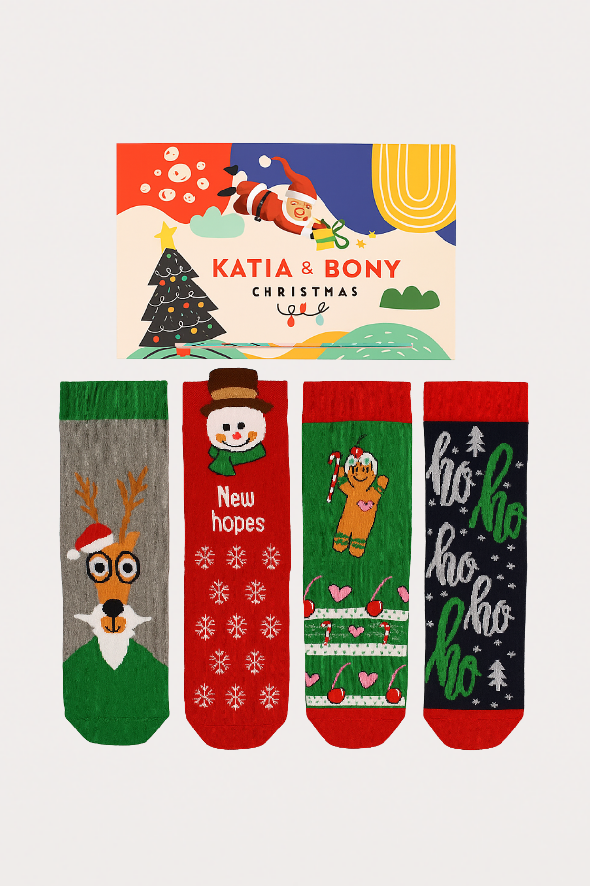 4-Pack Christmas Box Art Ankle Socks