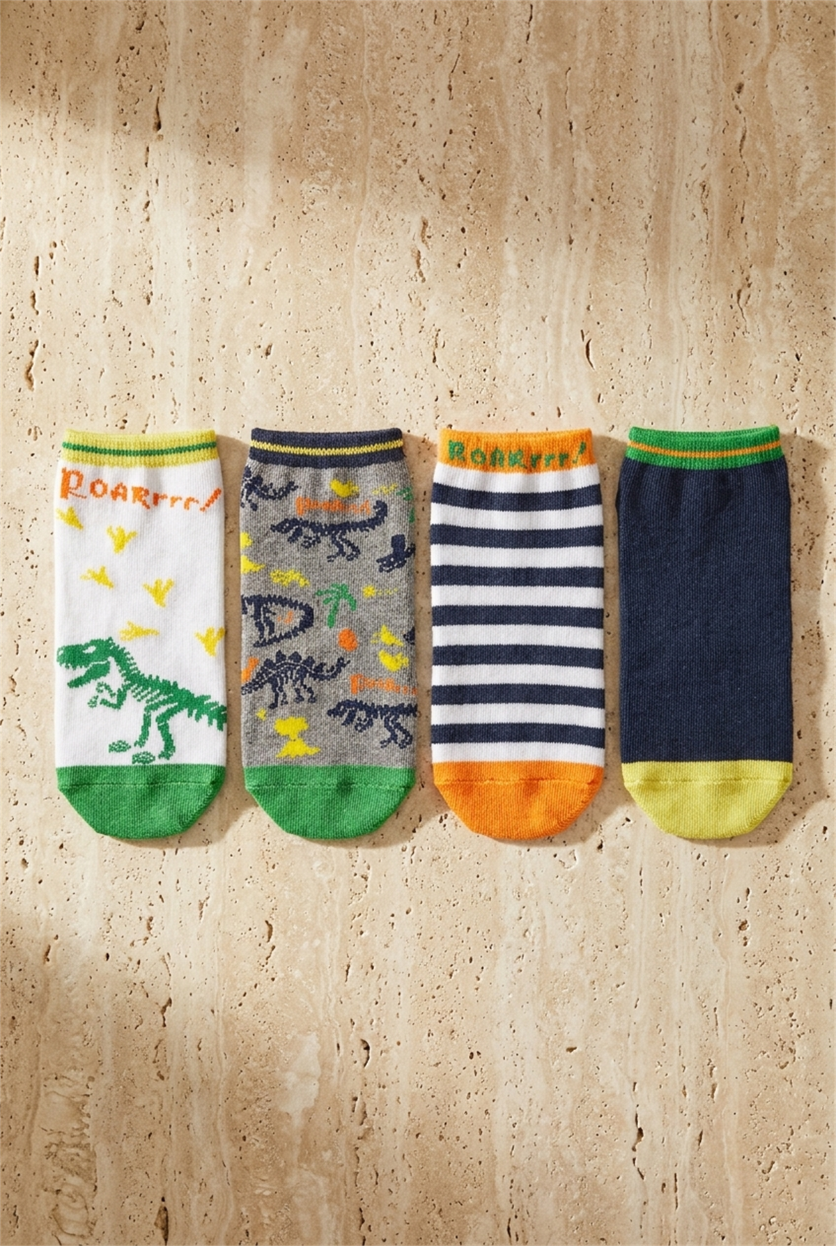4 lü Paket Dinozor Men Kids Step Çorap Patterned