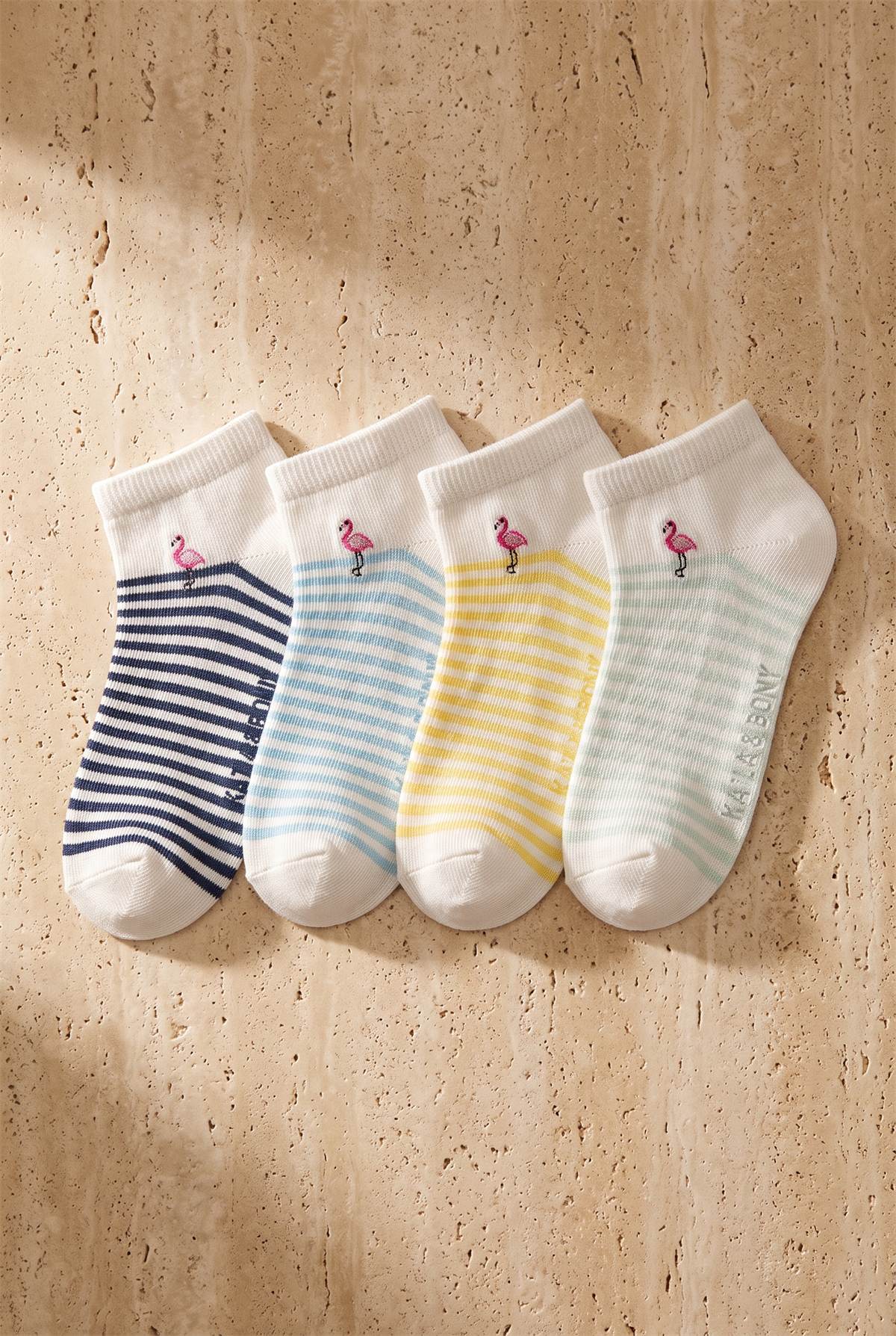 4lü Paket Kadın Flamingo Desenli Step Çorap