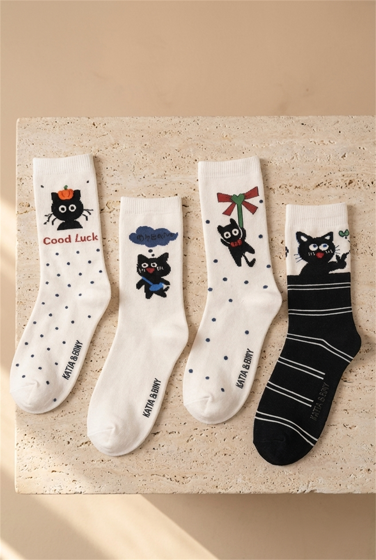 4lü Paket Kedi Desenli Kız Çocuk Soket Çorap
