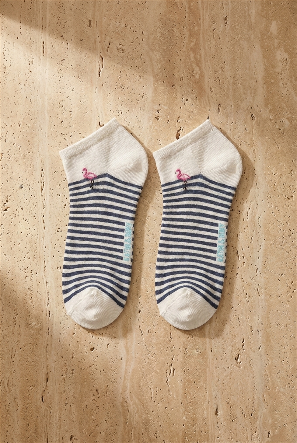 4lü Paket Kız Çocuk Çizgili Flamingo Desenli Patik Çorap