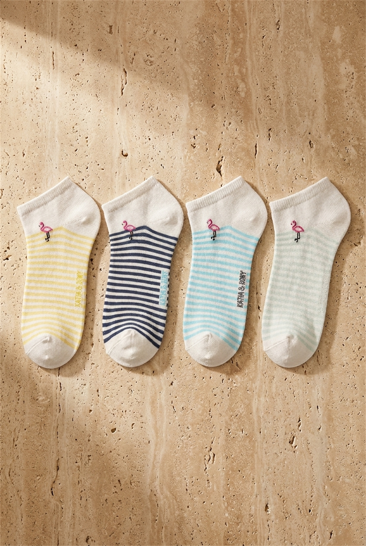 4lü Paket Kız Çocuk Çizgili Flamingo Desenli Patik Çorap