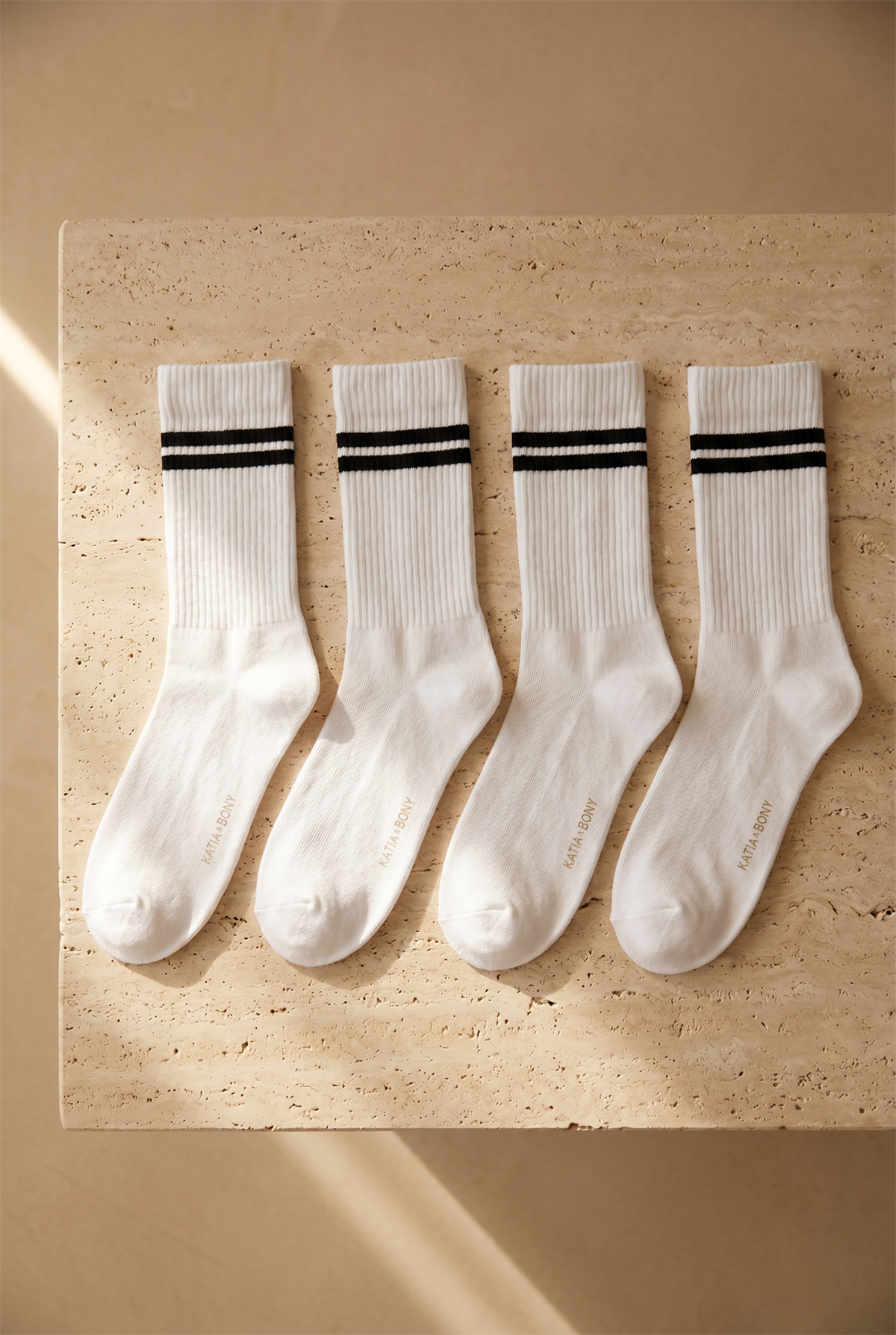 4lü Paket Şeritli Soket Çorap Beyaz