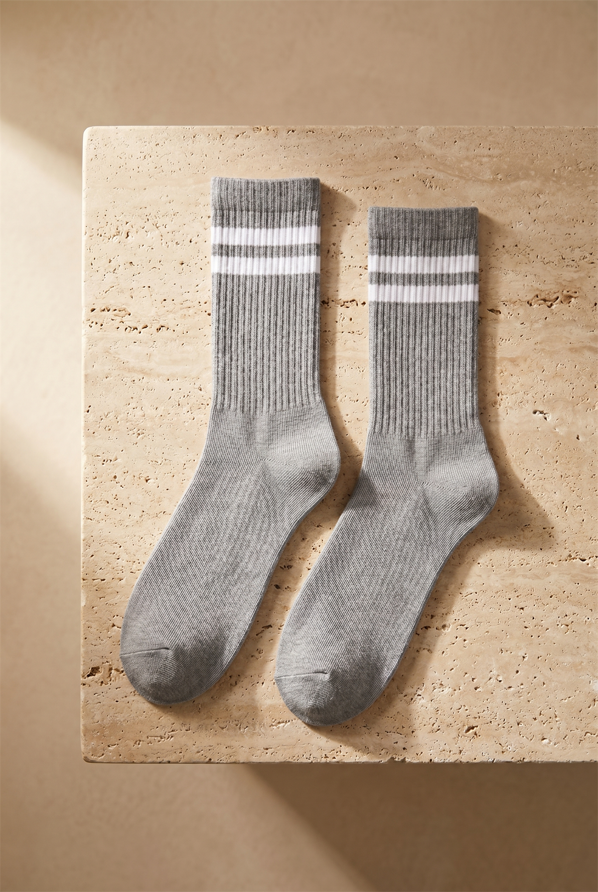 4lü Paket Şeritli Soket Çorap Gri