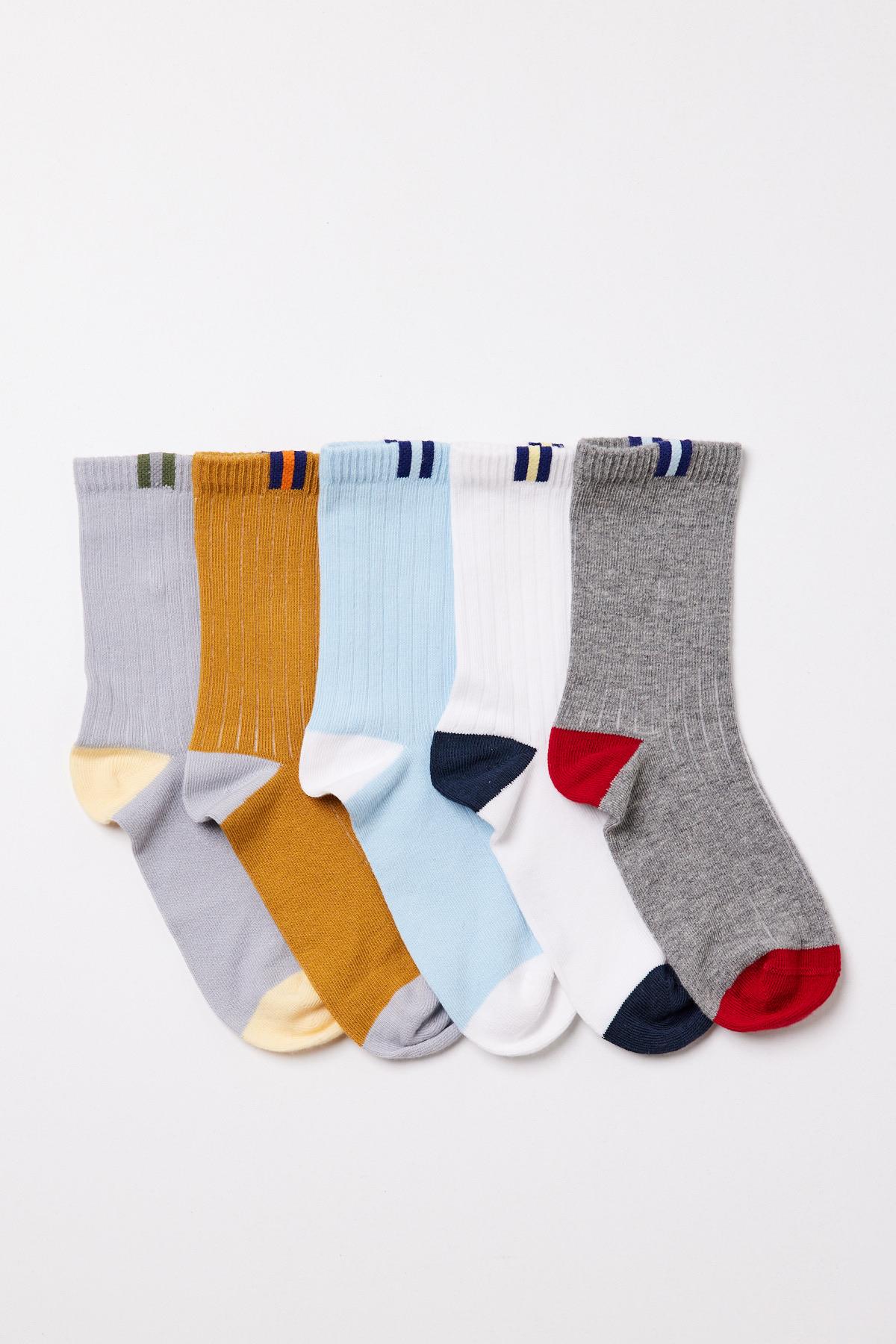 5li Paket Erkek Çocuk Pamuklu Soket Çorap Çok Renkli